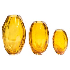 Set di 3 vasi sfaccettati di Murano soffiati a mano in ambra