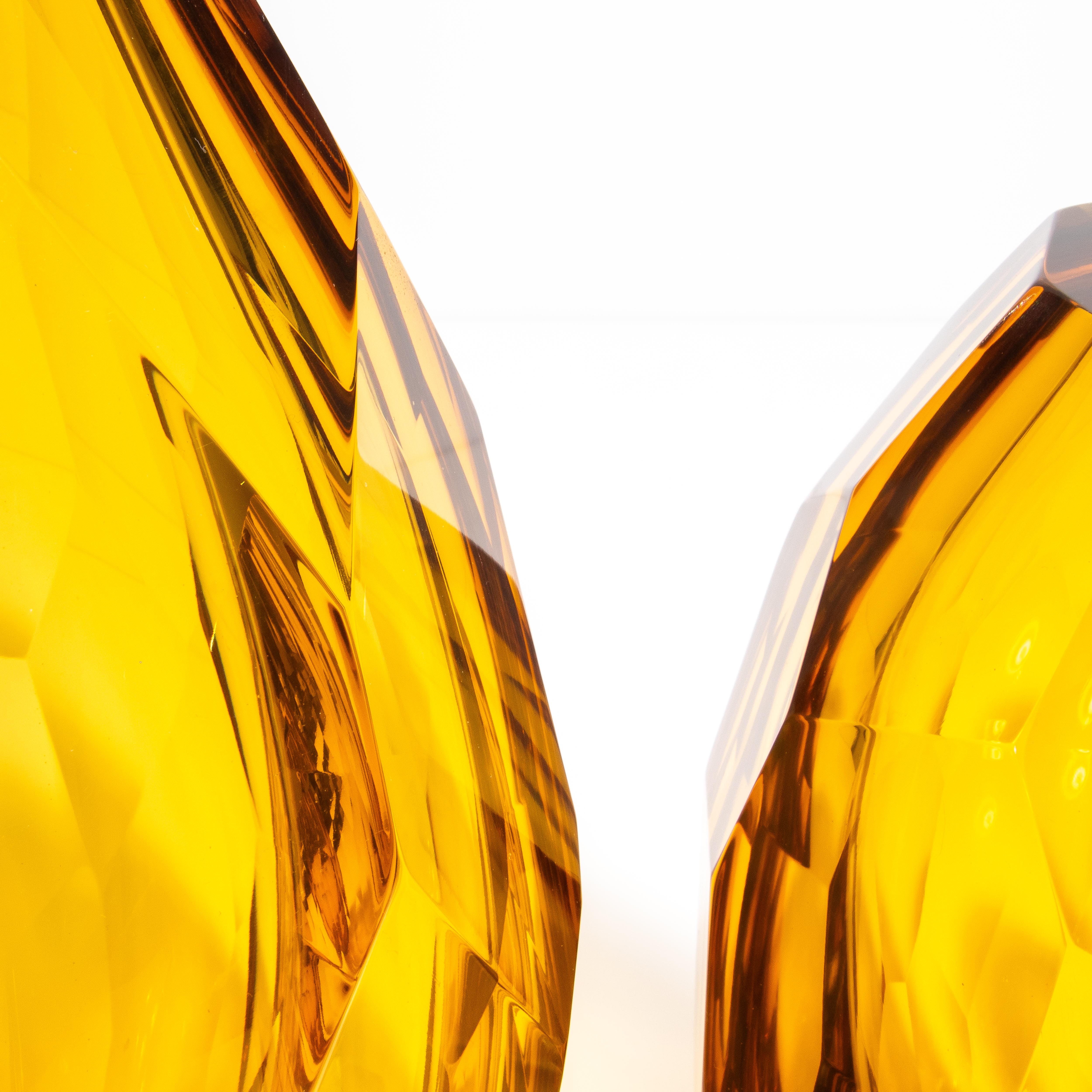 Set of 3 Hand Blown Murano Faceted Vases in Amber For Sale 1