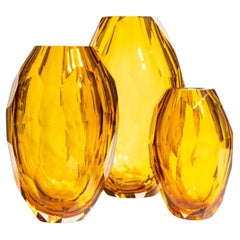 Set de 3 Jarrones de Murano Soplados a Mano Facetados en Ámbar