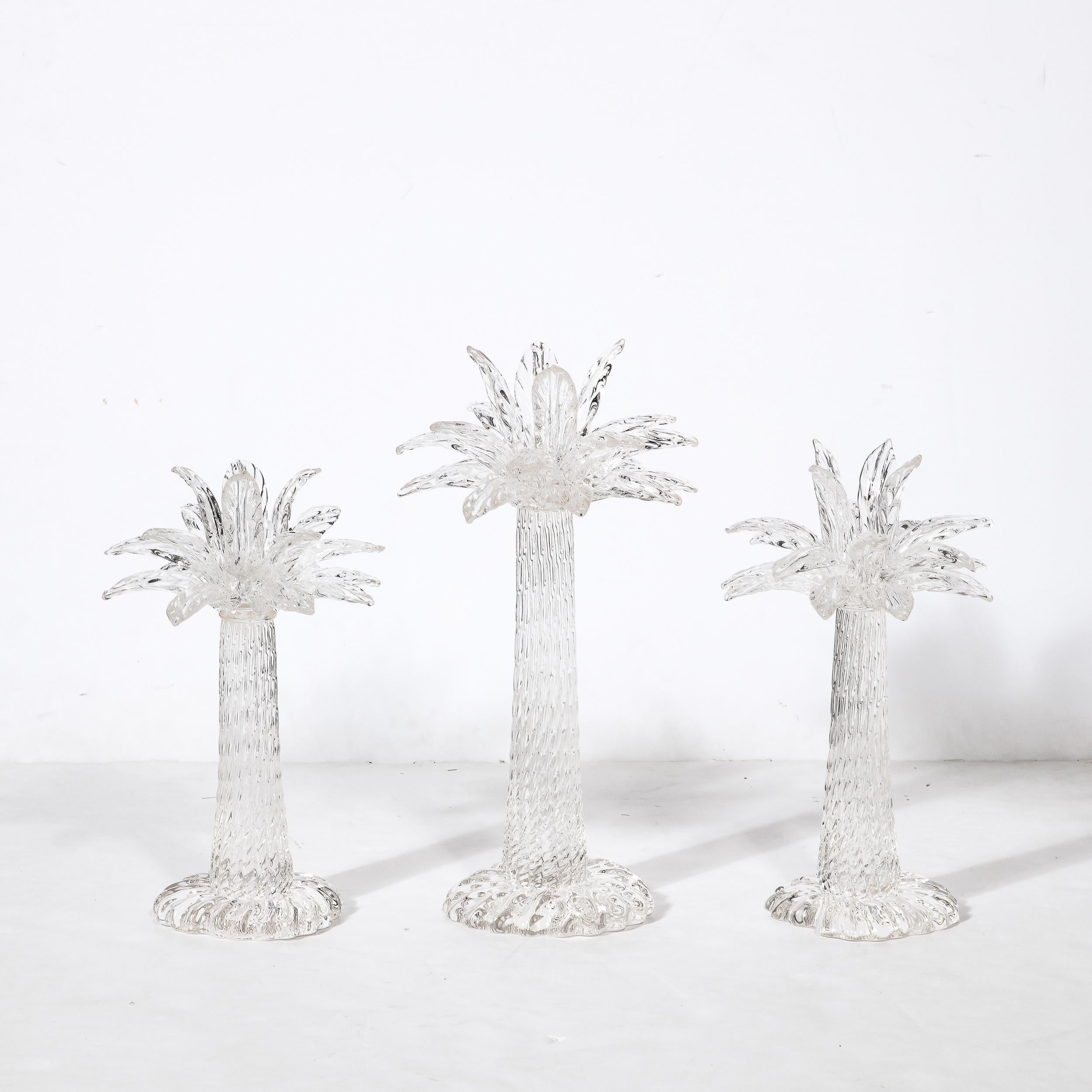 Mid-Century Modern Set of 3 Hand-Blown Murano Glass Palm Tree Candleholders by Seguso for Tiffany 