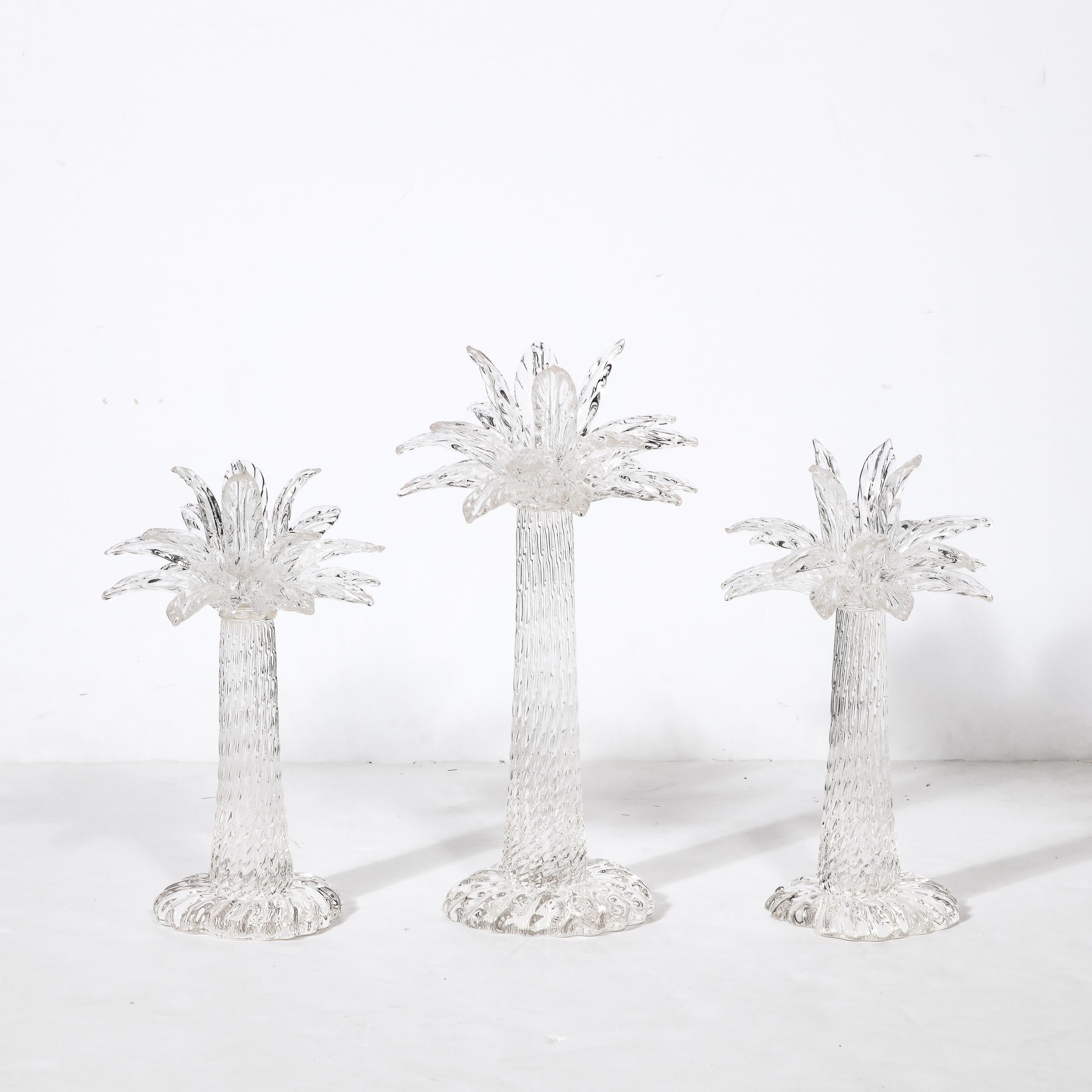 Mid-Century Modern Set of 3 Hand-Blown Murano Glass Palm Tree Candleholders by Seguso for Tiffany