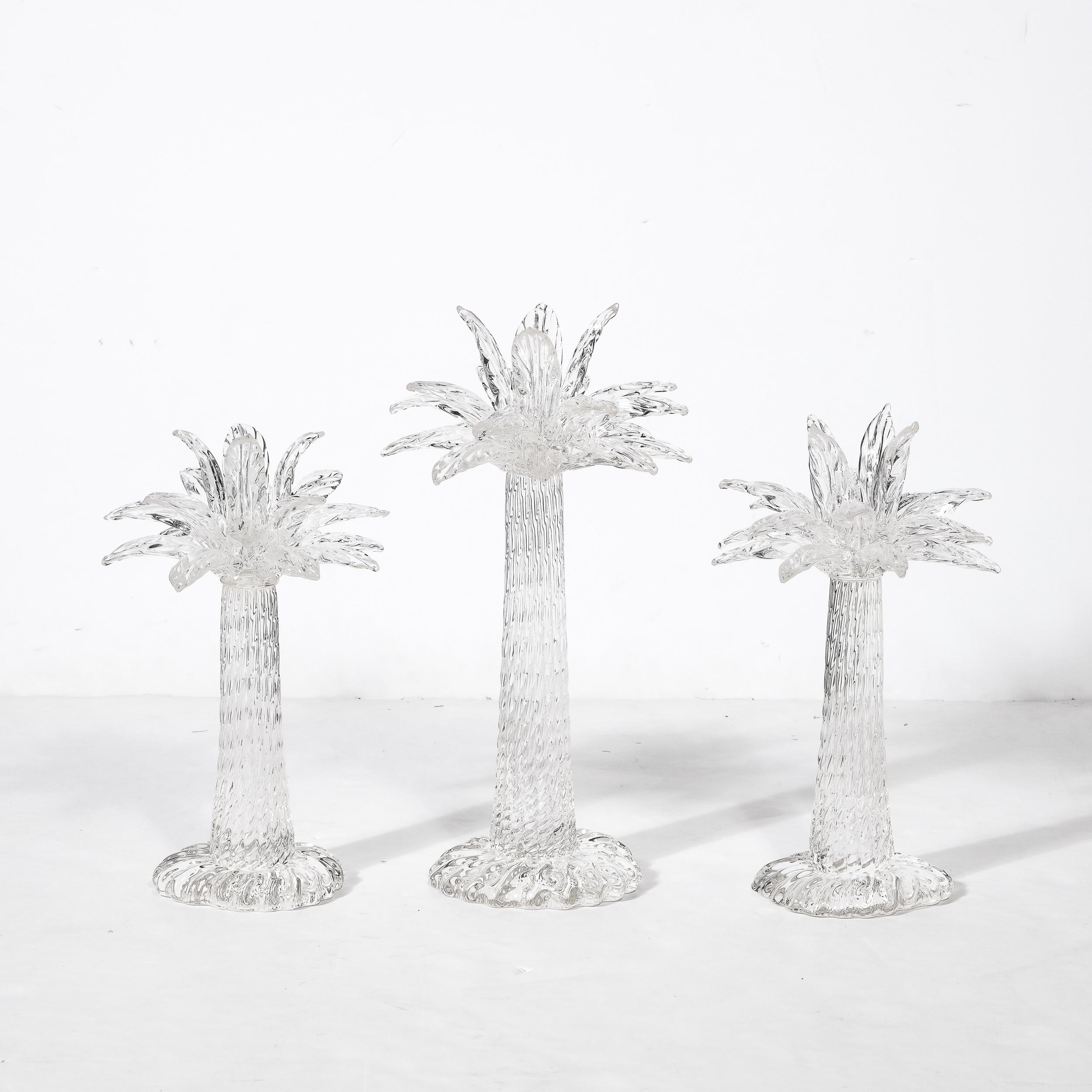 Italian Set of 3 Hand-Blown Murano Glass Palm Tree Candleholders by Seguso for Tiffany 