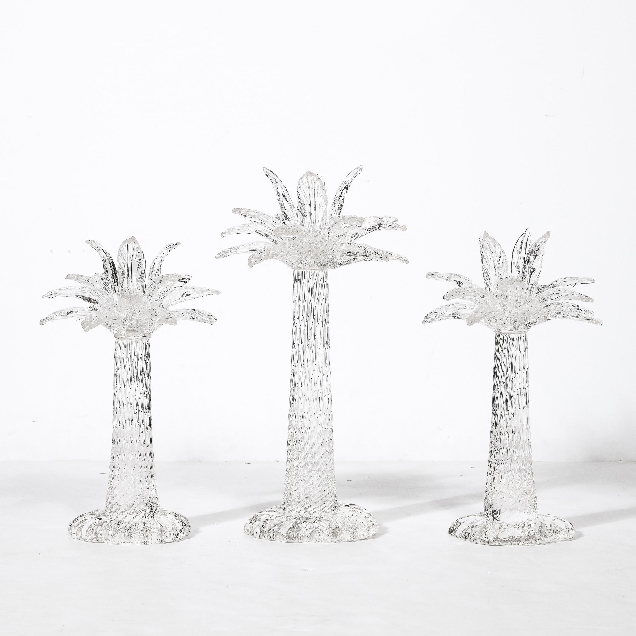 Set of 3 Hand-Blown Murano Glass Palm Tree Candleholders by Seguso for Tiffany  In Excellent Condition In New York, NY