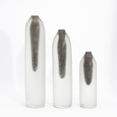 Set of 3 Hand Blown Murano Voda Vases / Bottles in Frosted Brass