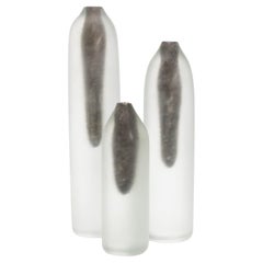 Set of 3 Hand Blown Murano Voda Vases / Bottles in Frosted Brass