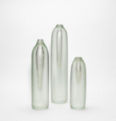Set of 3 Hand Blown Murano Voda Vases / Bottles in Frosted Silver