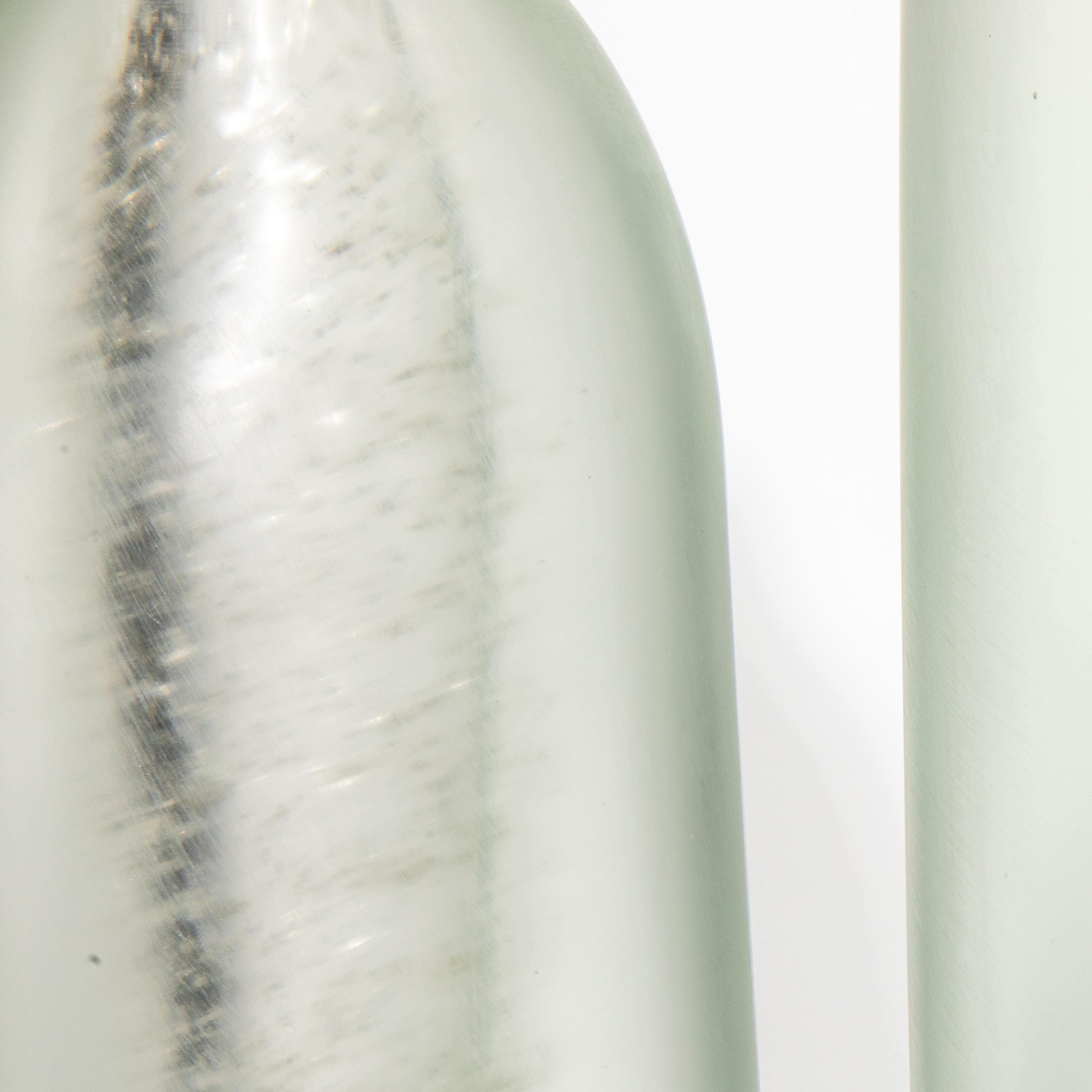 Fatto a mano Set of 3 Hand Blown Murano Voda Vases / Bottles in Frosted Silver in vendita