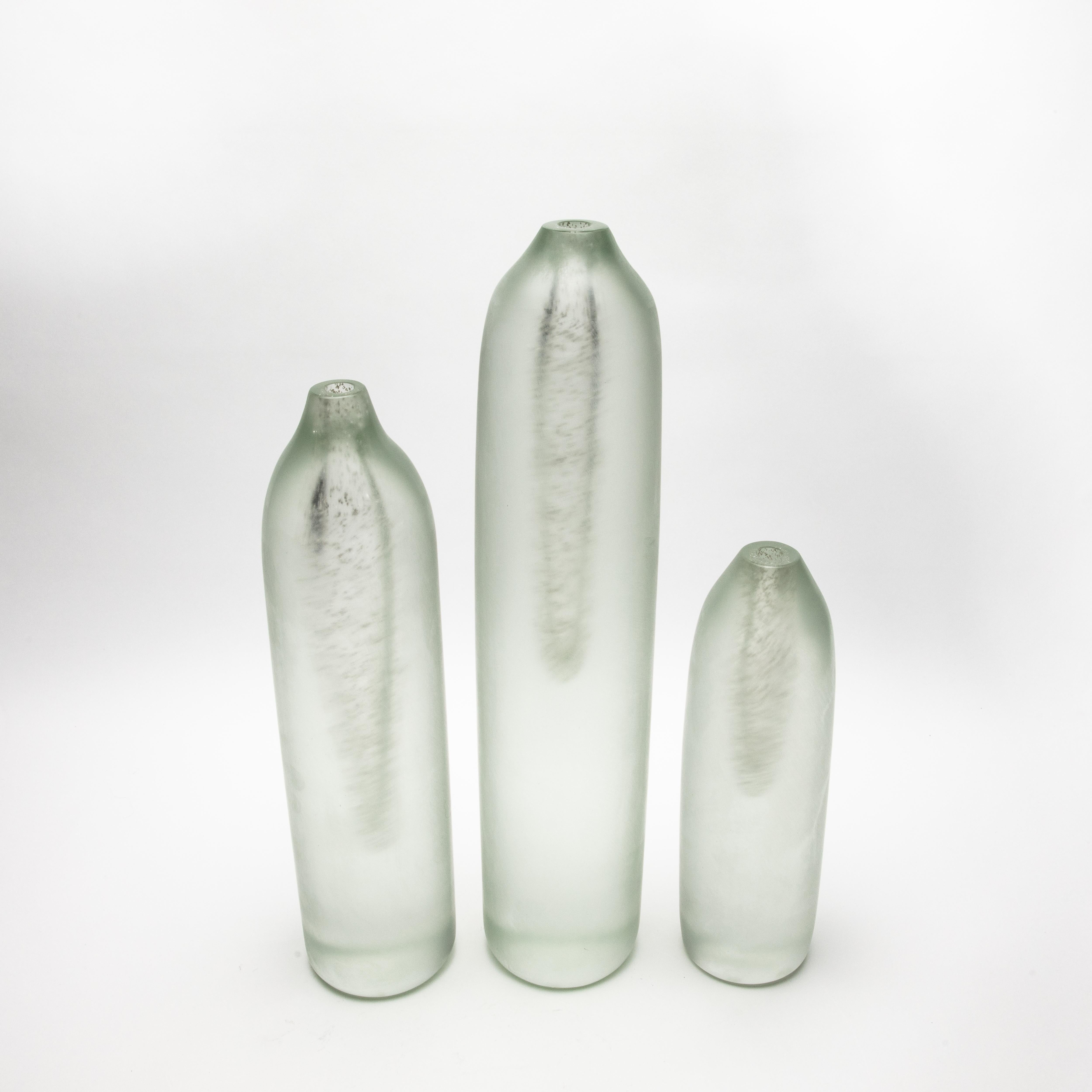 Set of 3 Hand Blown Murano Voda Vases / Bottles in Frosted Silver In condizioni Nuovo in vendita a West Hollywood, CA