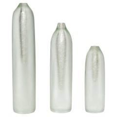 Set of 3 Hand Blown Murano Voda Vases / Bottles in Frosted Silver