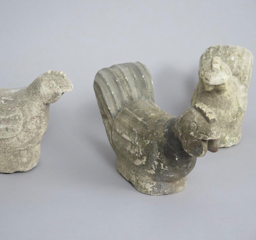 Set of 3 Hand-Carved Sandstone Roosters For Sale 5