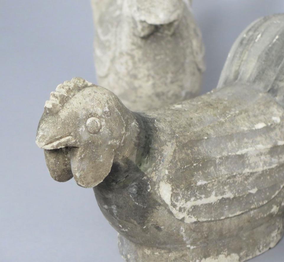 Set of 3 Hand-Carved Sandstone Roosters For Sale 2