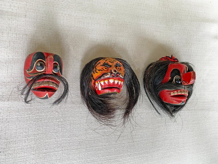 Set of 3 Hand-Carved Wood Madura Island Ceremonial Masks, Indonesia, c.  1950 For Sale at 1stDibs