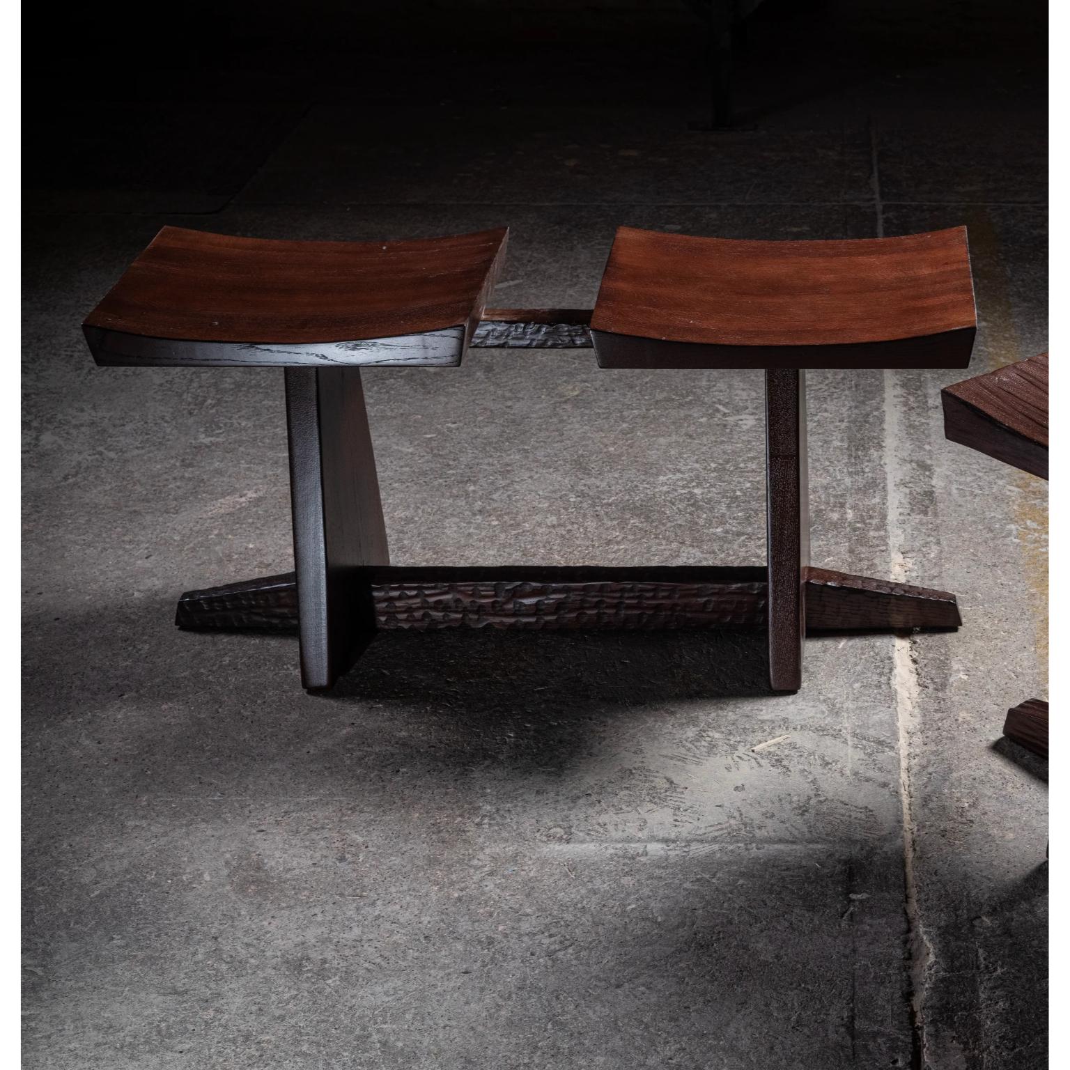 Mexican Set Of 3 Hand-Crafted Japanese Style Stools in Solid Oak by No Age Studio For Sale