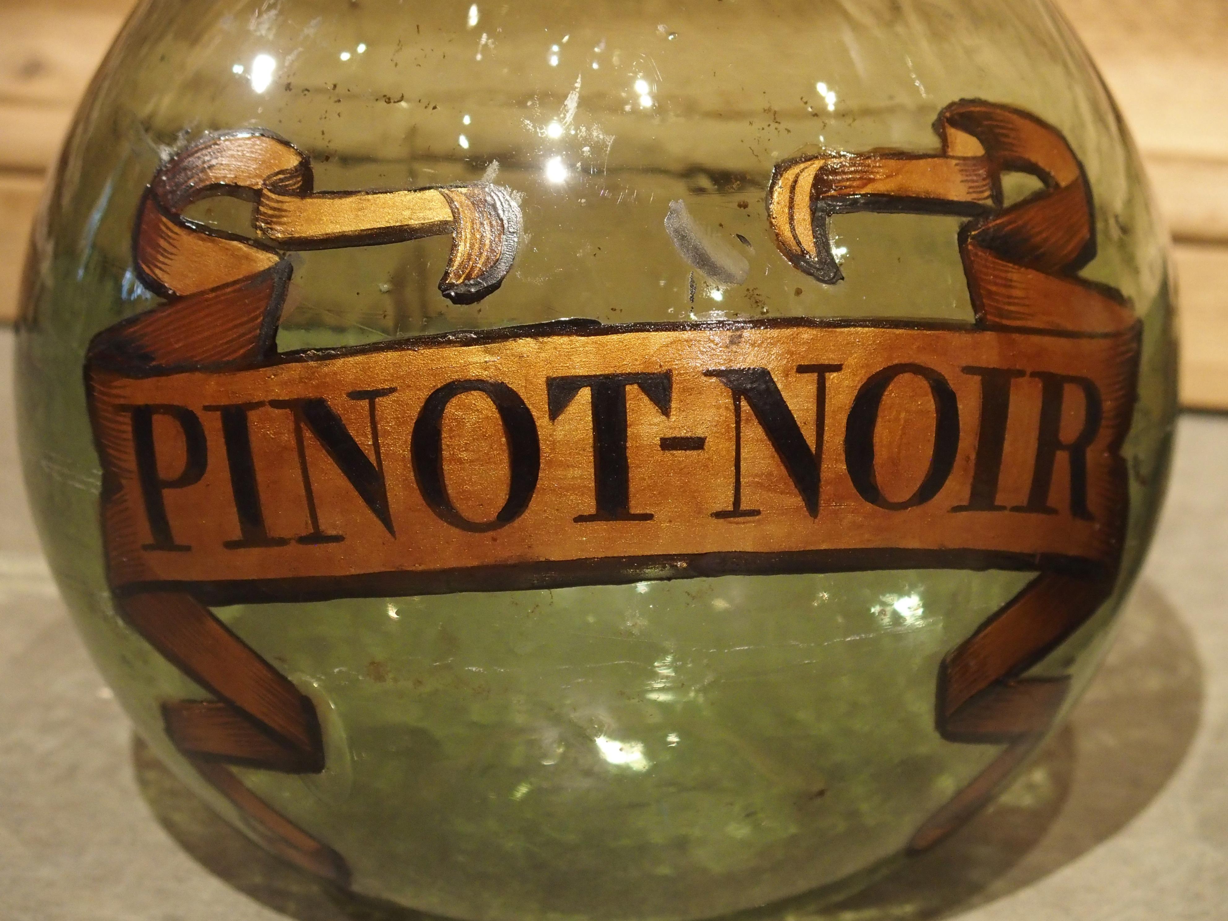 Set of 3 Hand Painted Antique Wine Demijohn Bottles from France, circa 1880 In Good Condition In Dallas, TX