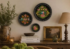 Set of 3 Hand-Painted Folk Art Decorative Plates with Floral & Bird Motifs Home