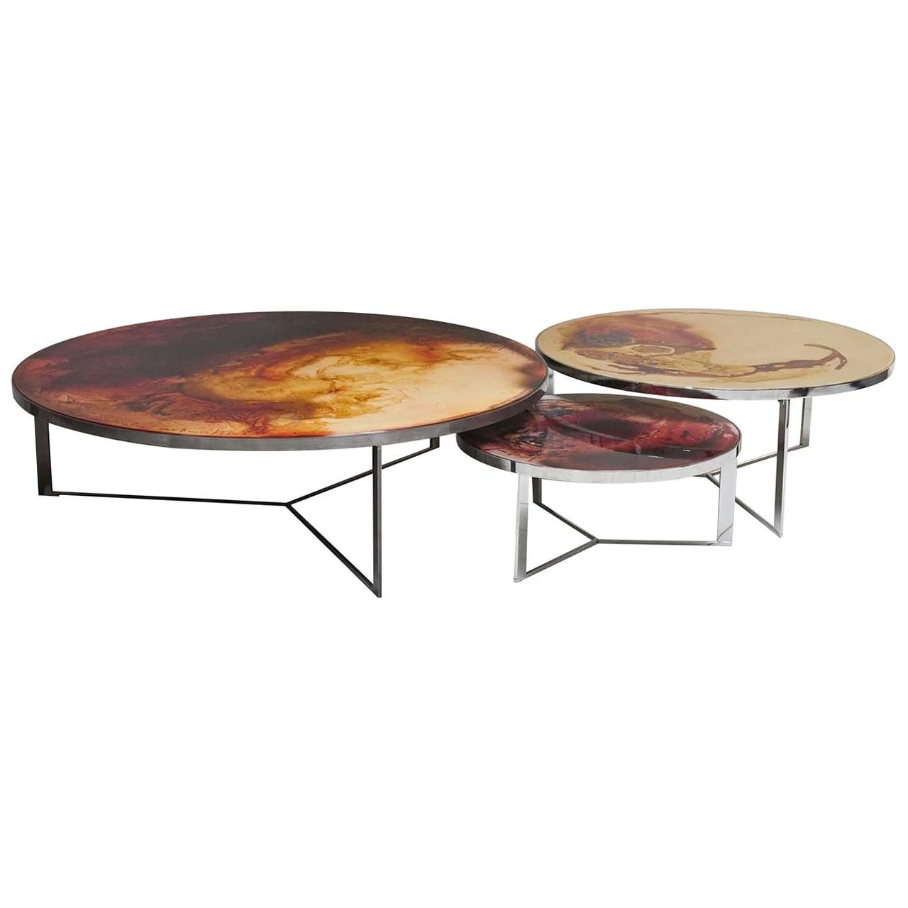 Set of 3 Hand Painted Rust Coffee Tables