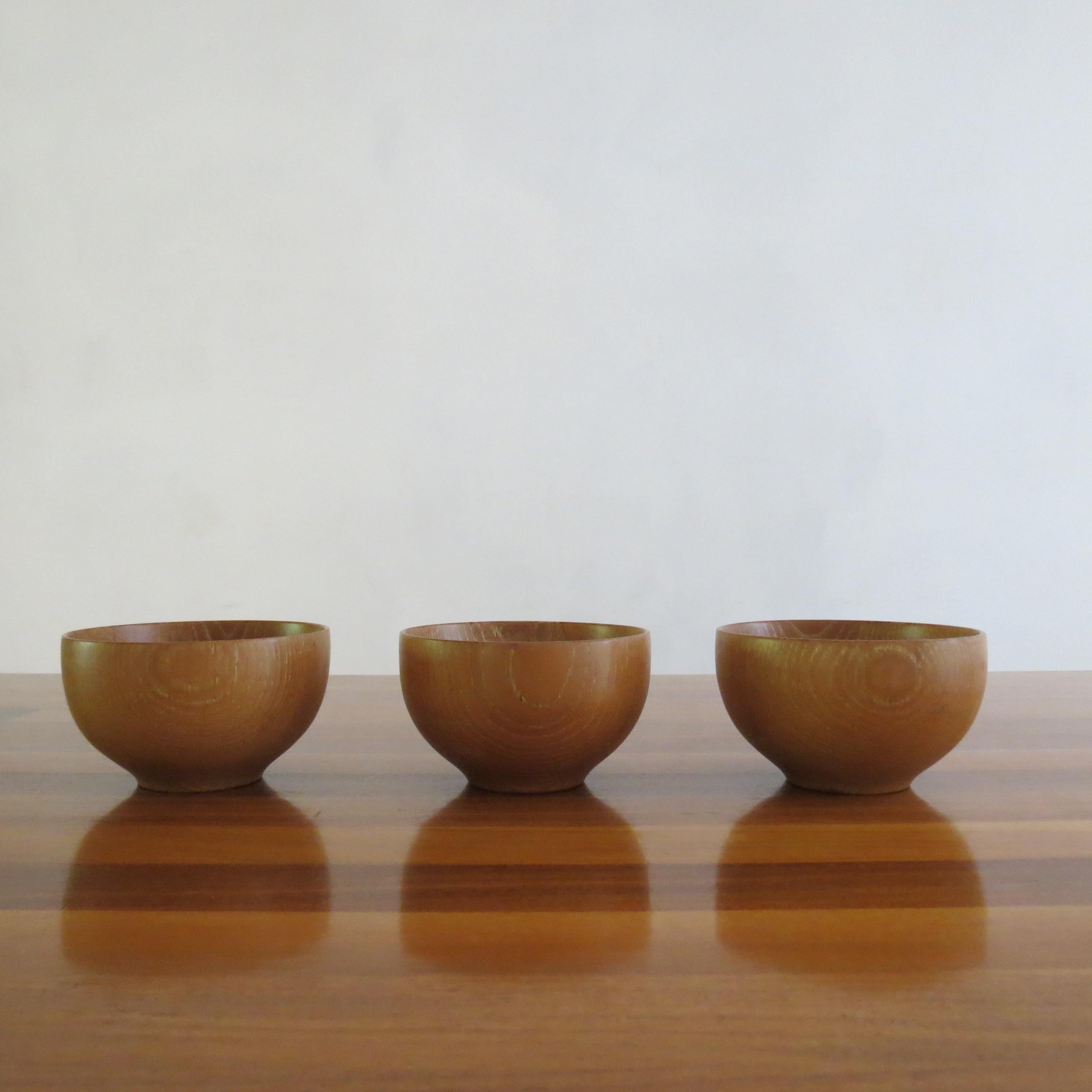 Mid-Century Modern Set of 3 Hand Produced 1970s Wooden Ash Bowls For Sale