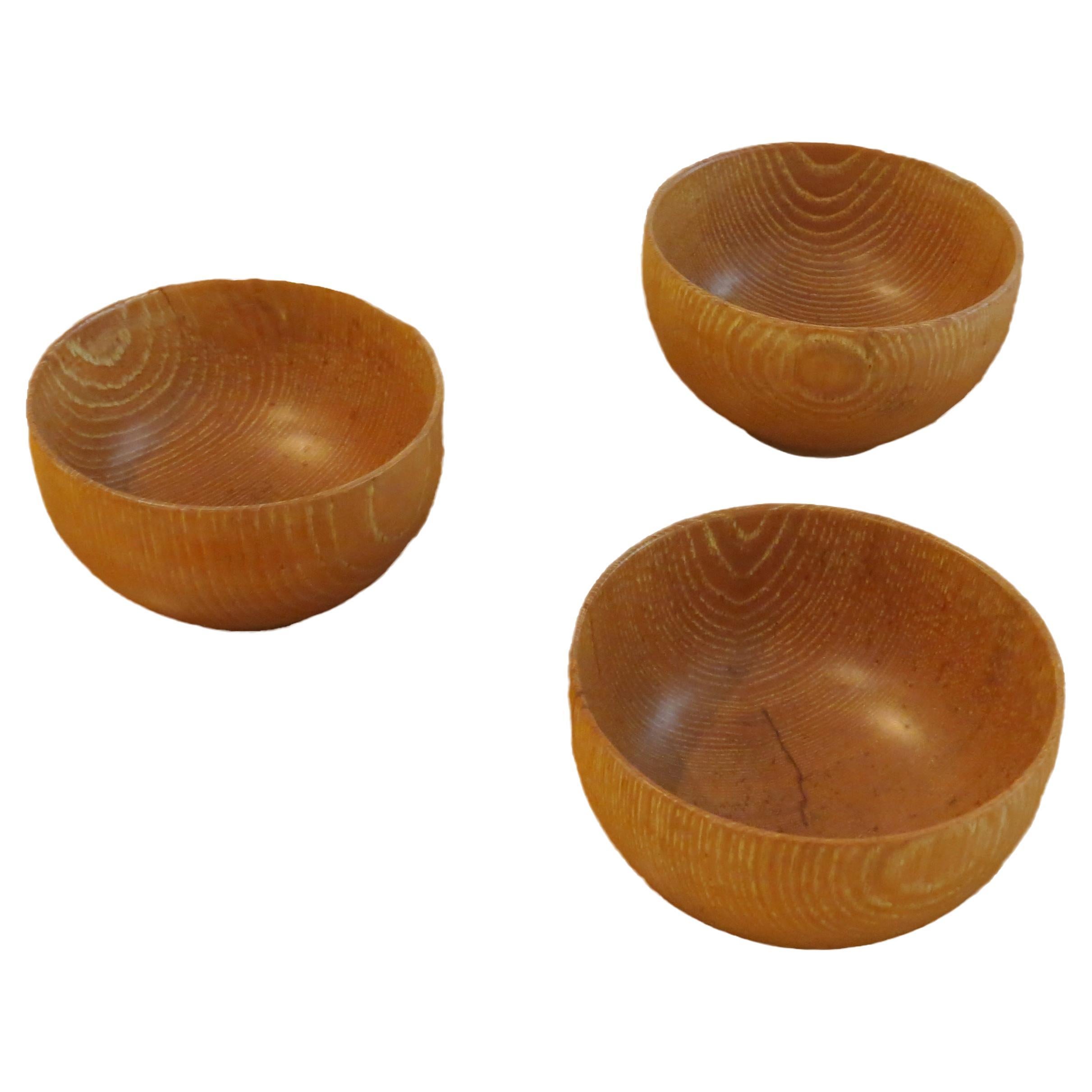 Set of 3 Hand Produced 1970s Wooden Ash Bowls For Sale