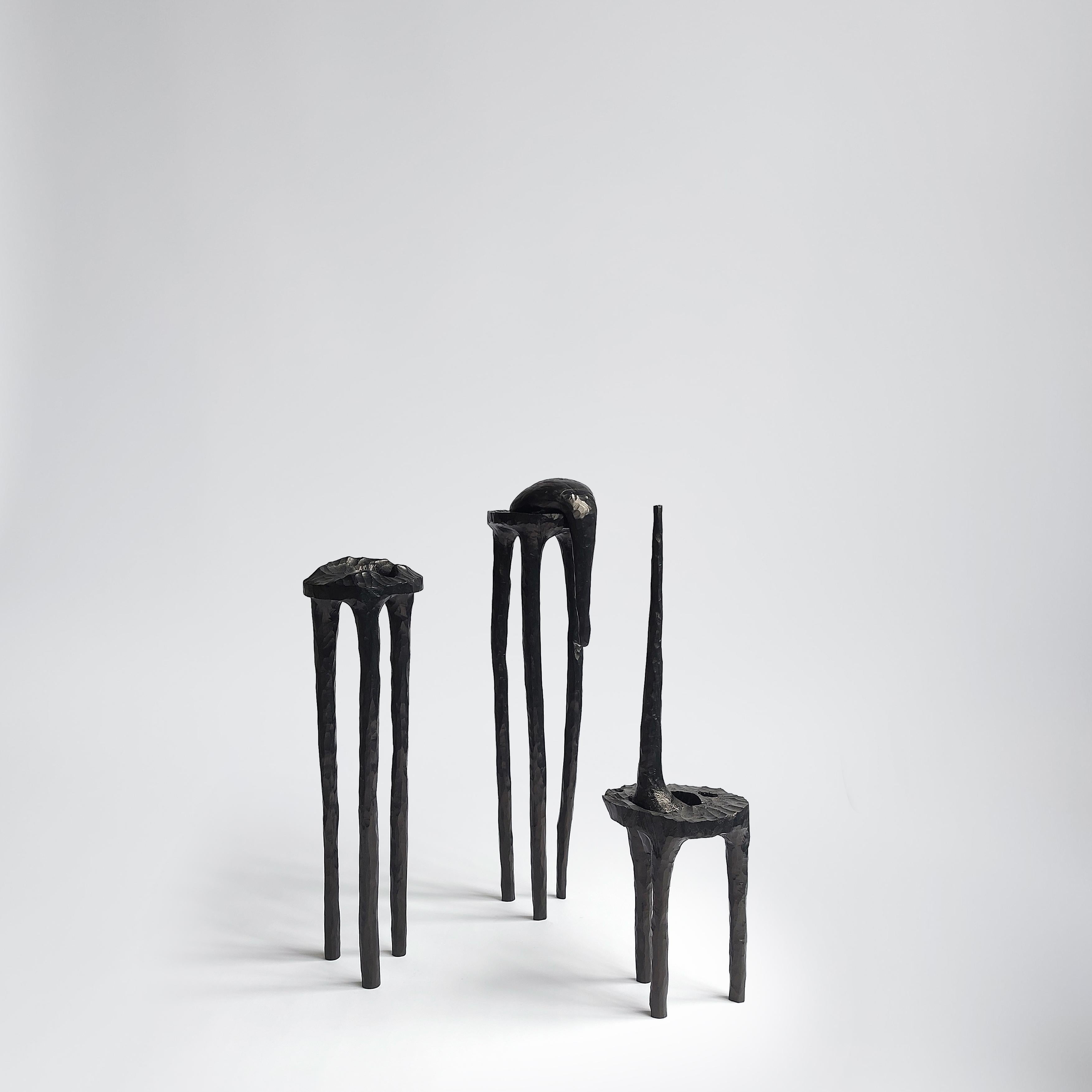 Set of 3 handemade objects by Henry D'ath.
Dimensions: D 15 x H 60 cm each.
Materials: wood, calligraphy ink.

Piece is handmade by artist.

Henry d’ath is a new zealand born, hong kong based artist and architect.
Using predominantly salvaged
