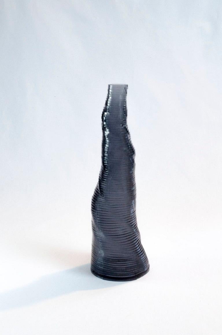 Post-Modern Set of 3 Handmade Stratum Tempus Anthracite Acrylic Vase by Daan De Wit For Sale