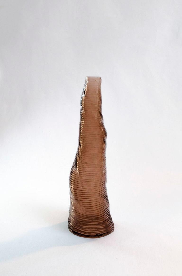 Post-Modern Set of 3 Handmade Stratum Tempus Smoke Brown Acrylic Vase by Daan De Wit For Sale