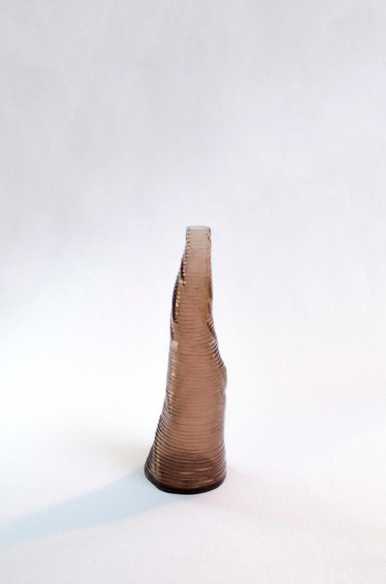 Belgian Set of 3 Handmade Stratum Tempus Smoke Brown Acrylic Vase by Daan De Wit For Sale