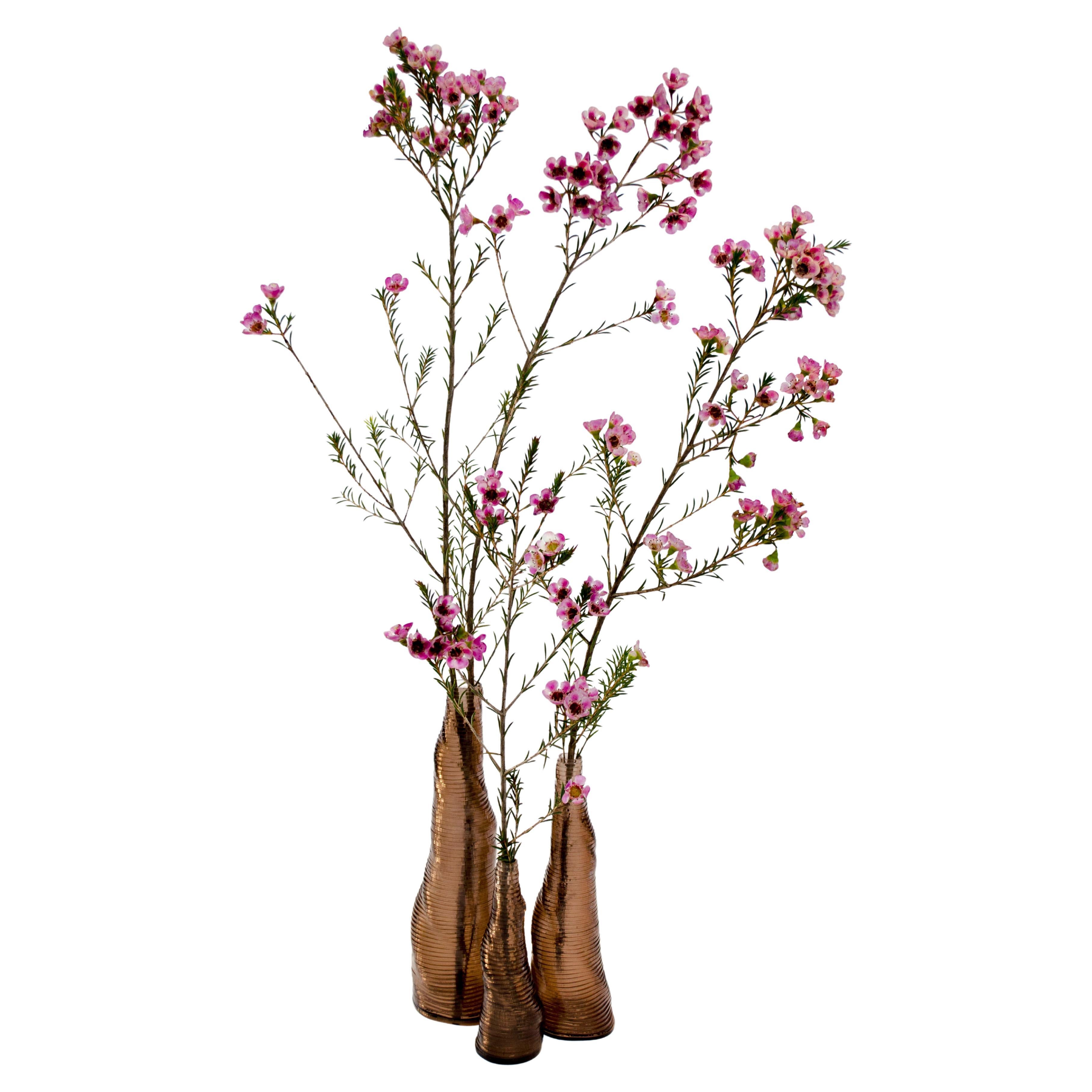 Set of 3 Handmade Stratum Tempus Smoke Brown Acrylic Vase by Daan De Wit For Sale