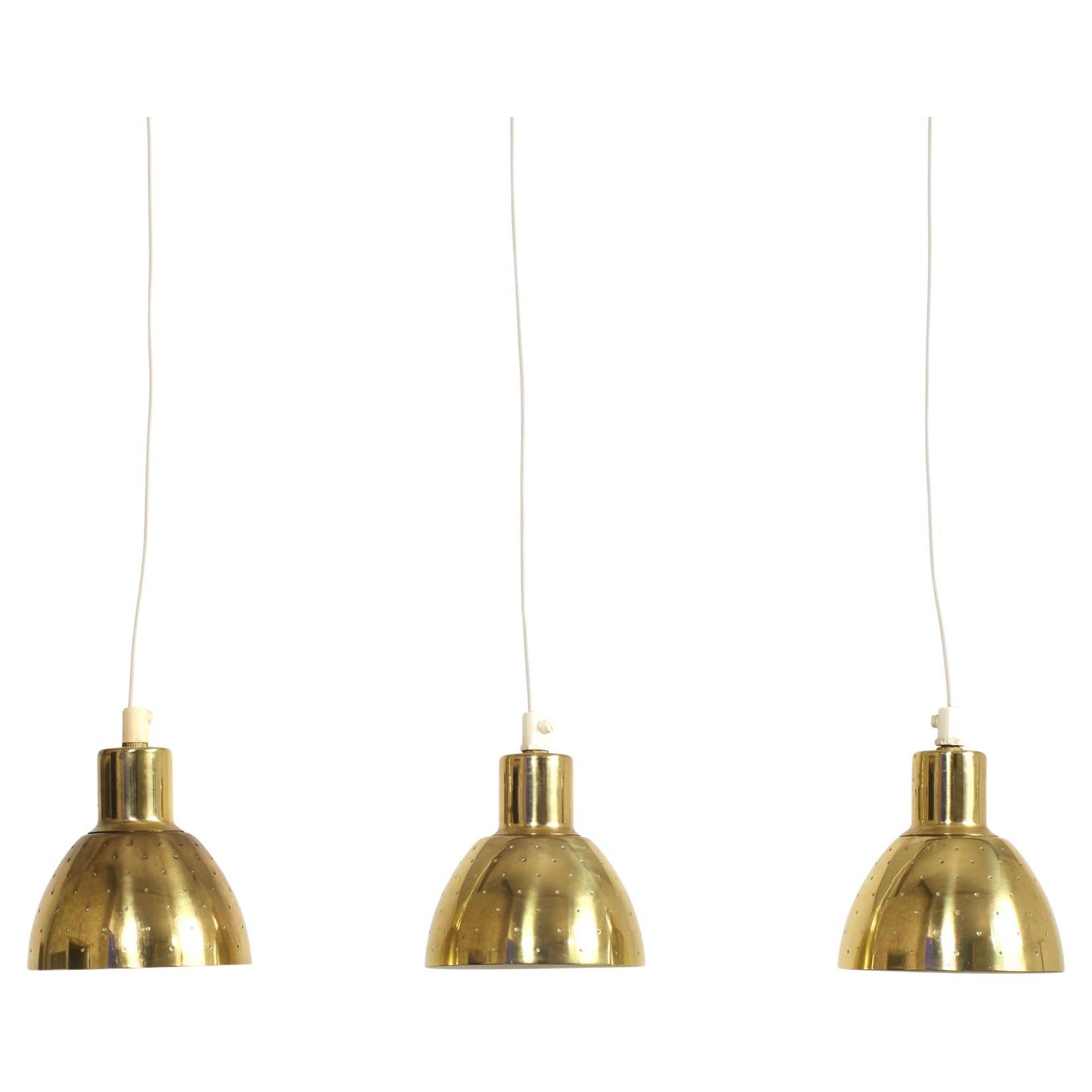 Set of 3 Hans Agne Jakobsson Flora Brass Pendants for Markaryd, Sweden, 1960s