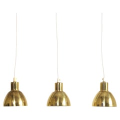 Set of 3 Hans Agne Jakobsson Flora Brass Pendants for Markaryd, Sweden, 1960s