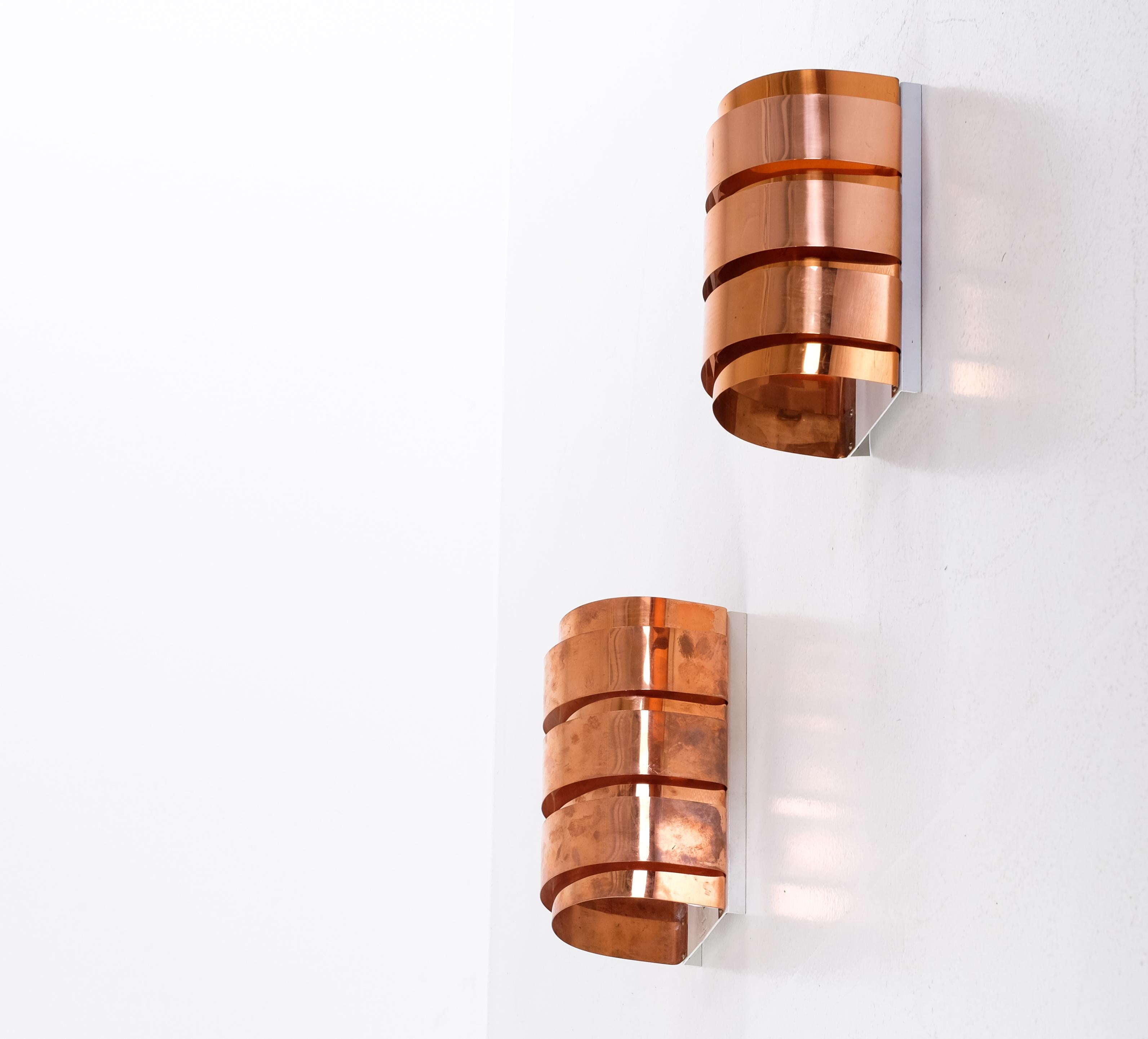 Copper Set of 3 Hans-Agne Jakobsson V-155 Wall Lights, 1960s For Sale