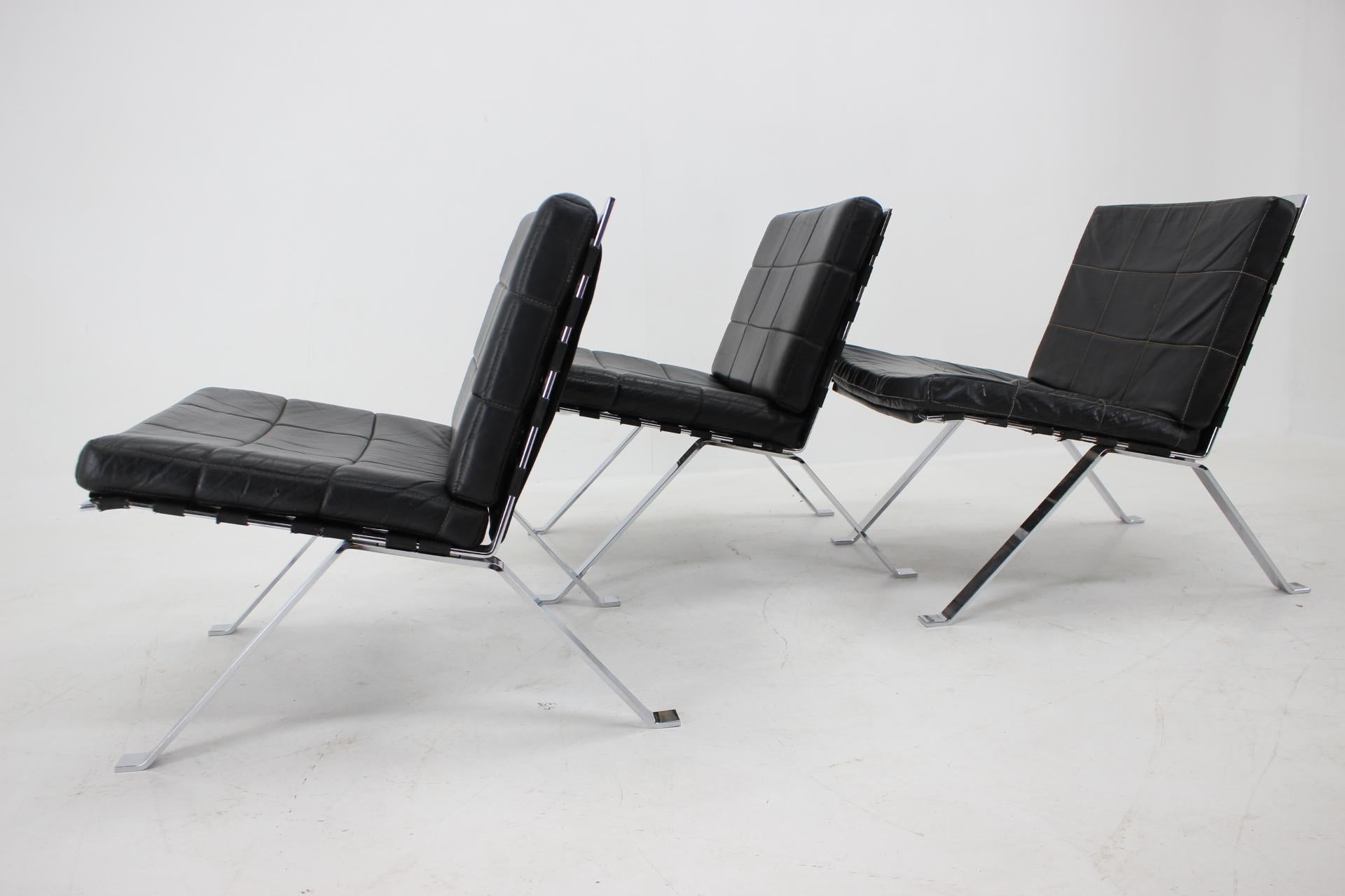 Set of 3 Hans Eichenberger, Girsberger Leather Lounge Chairs, Switzerland 1966 For Sale 3