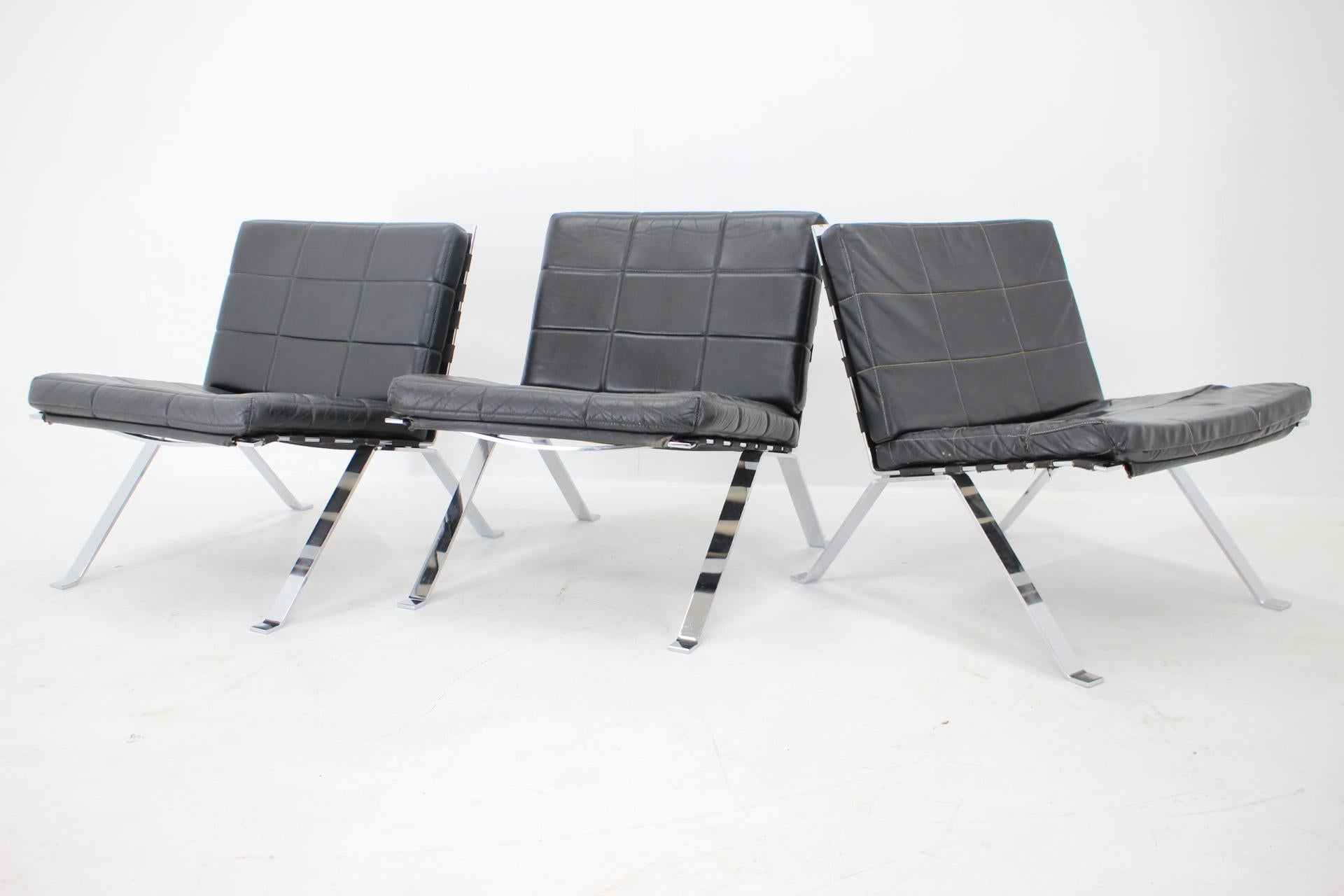 Set of 3 Hans Eichenberger, Girsberger Leather Lounge Chairs, Switzerland 1966 For Sale 6