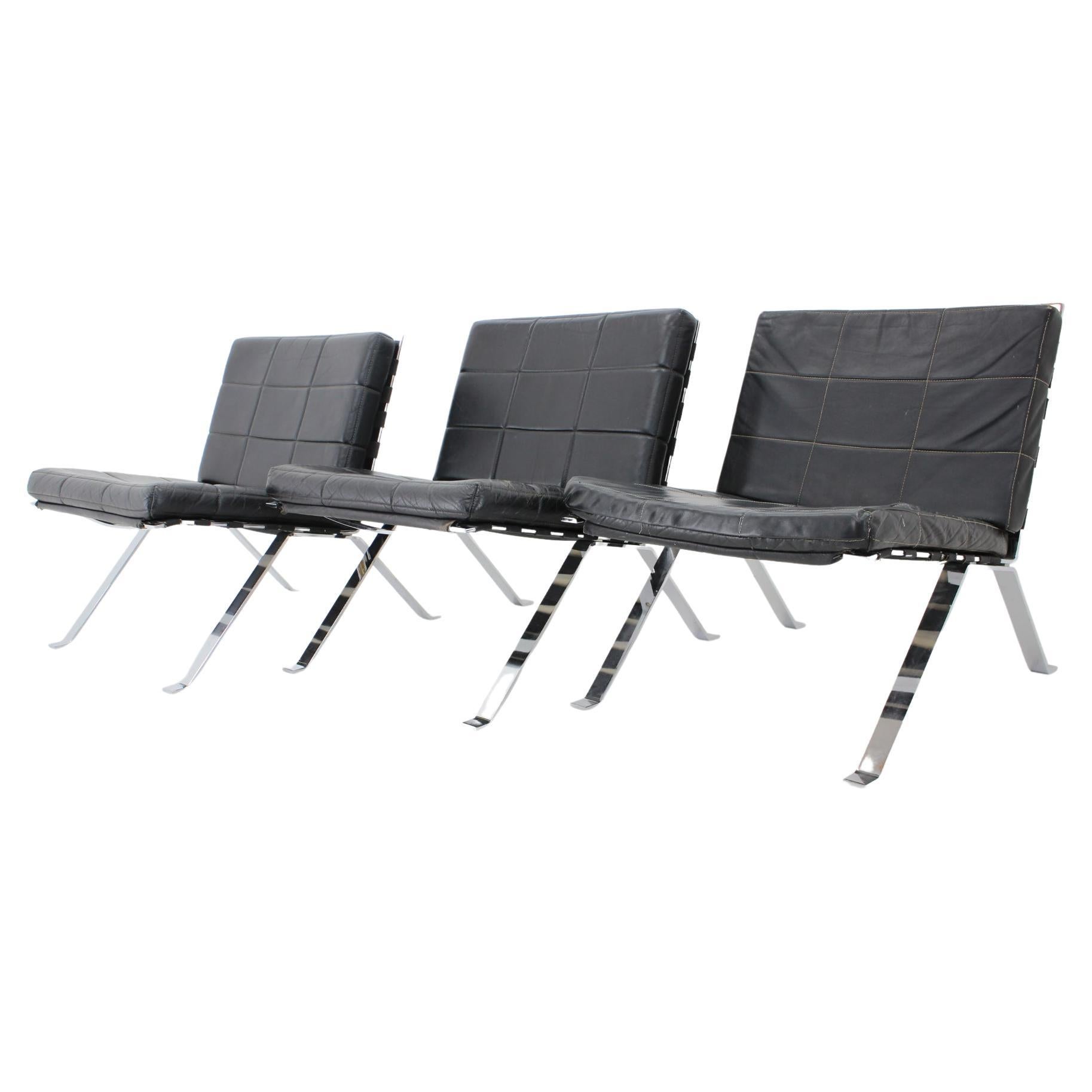 Mid-Century Modern Set of 3 Hans Eichenberger, Girsberger Leather Lounge Chairs, Switzerland 1966 For Sale