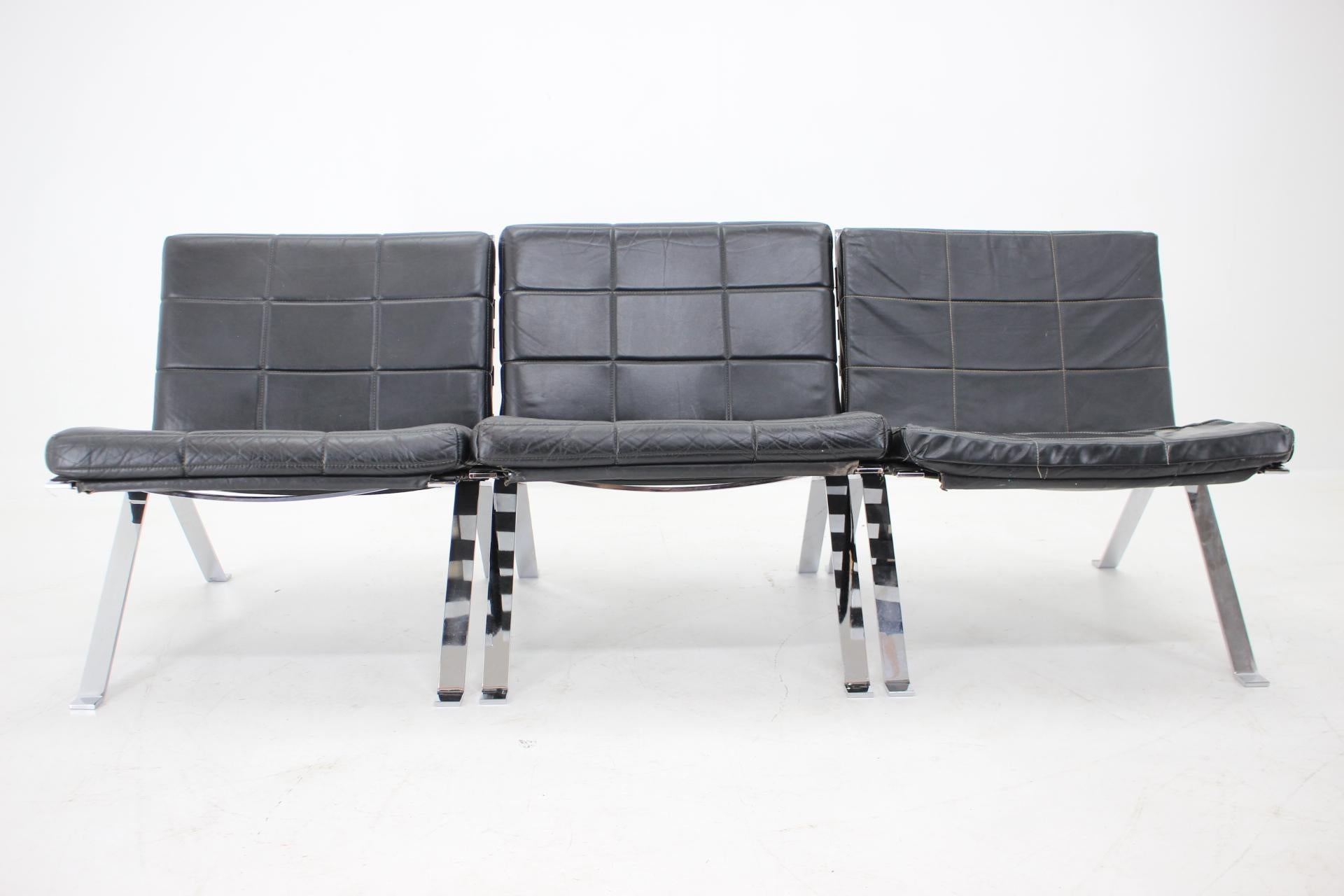 Swiss Set of 3 Hans Eichenberger, Girsberger Leather Lounge Chairs, Switzerland 1966 For Sale