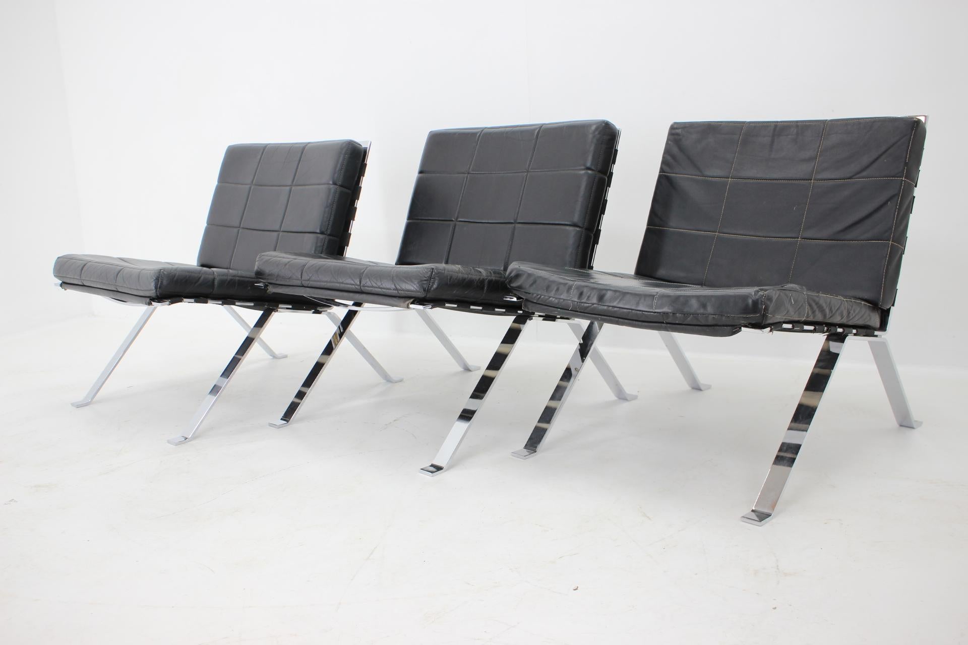 Set of 3 Hans Eichenberger, Girsberger Leather Lounge Chairs, Switzerland 1966 For Sale 2