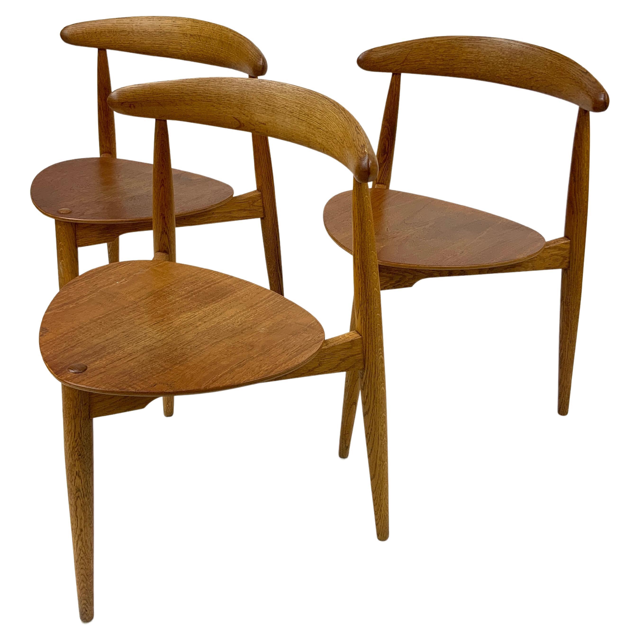 Set of 3 Hans Wegner Fh4103 “Heart” Dining Chairs, 1953 For Sale