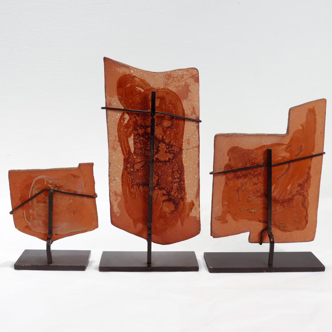 20th Century Set of 3 Harris Strong Mid-Century Modern Terracotta Tiles with Faces For Sale