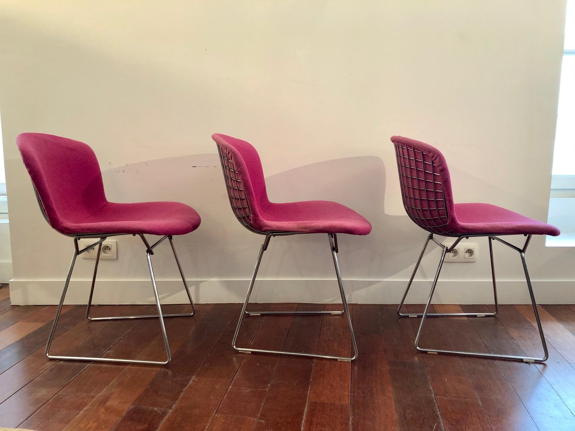 North American Set of 3 Harry Bertoia Wire Chairs for Knoll International, circa 1950