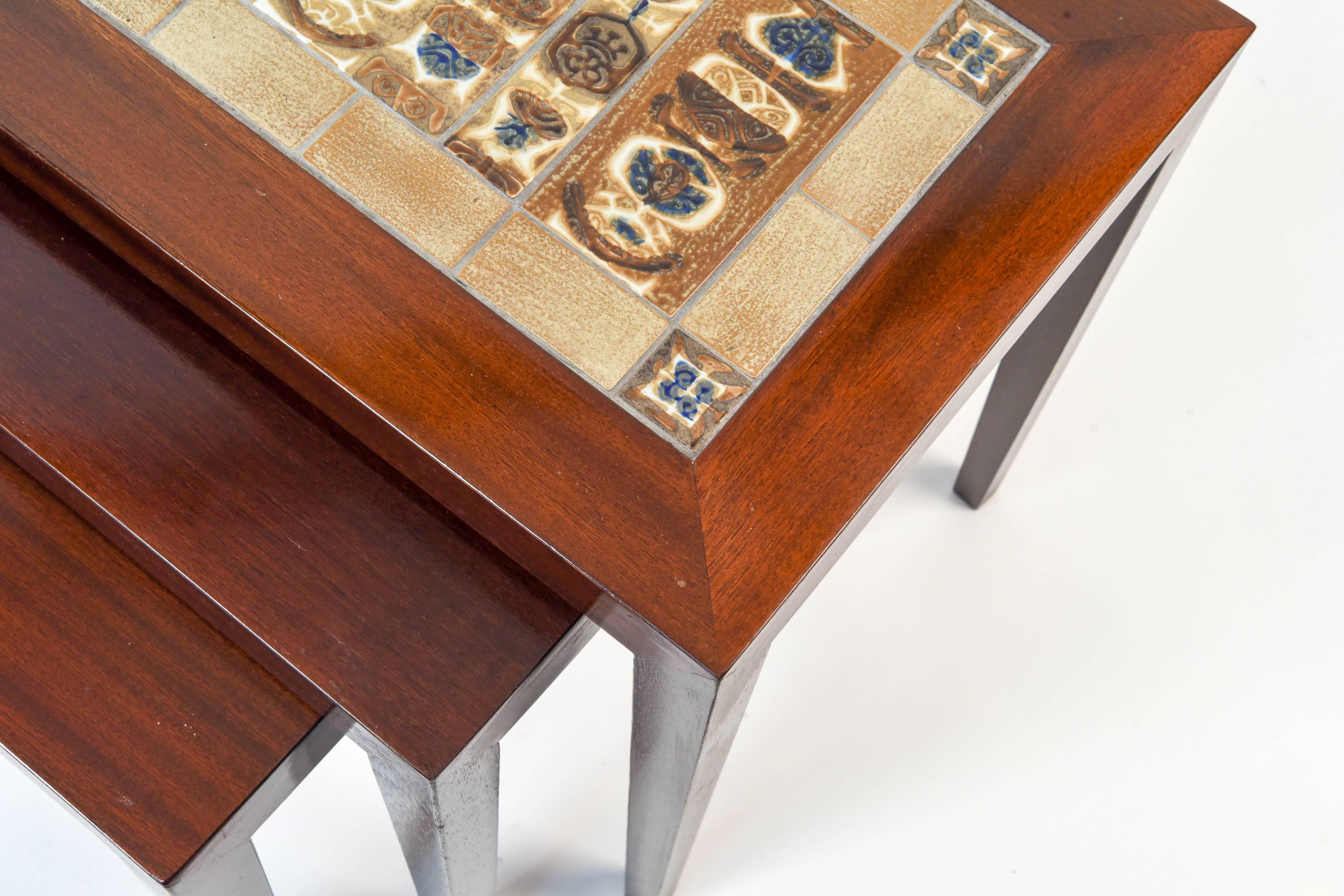 Mid-20th Century Set of Three Haslev Furniture Nesting Tables with Nils Thorsson Tiles