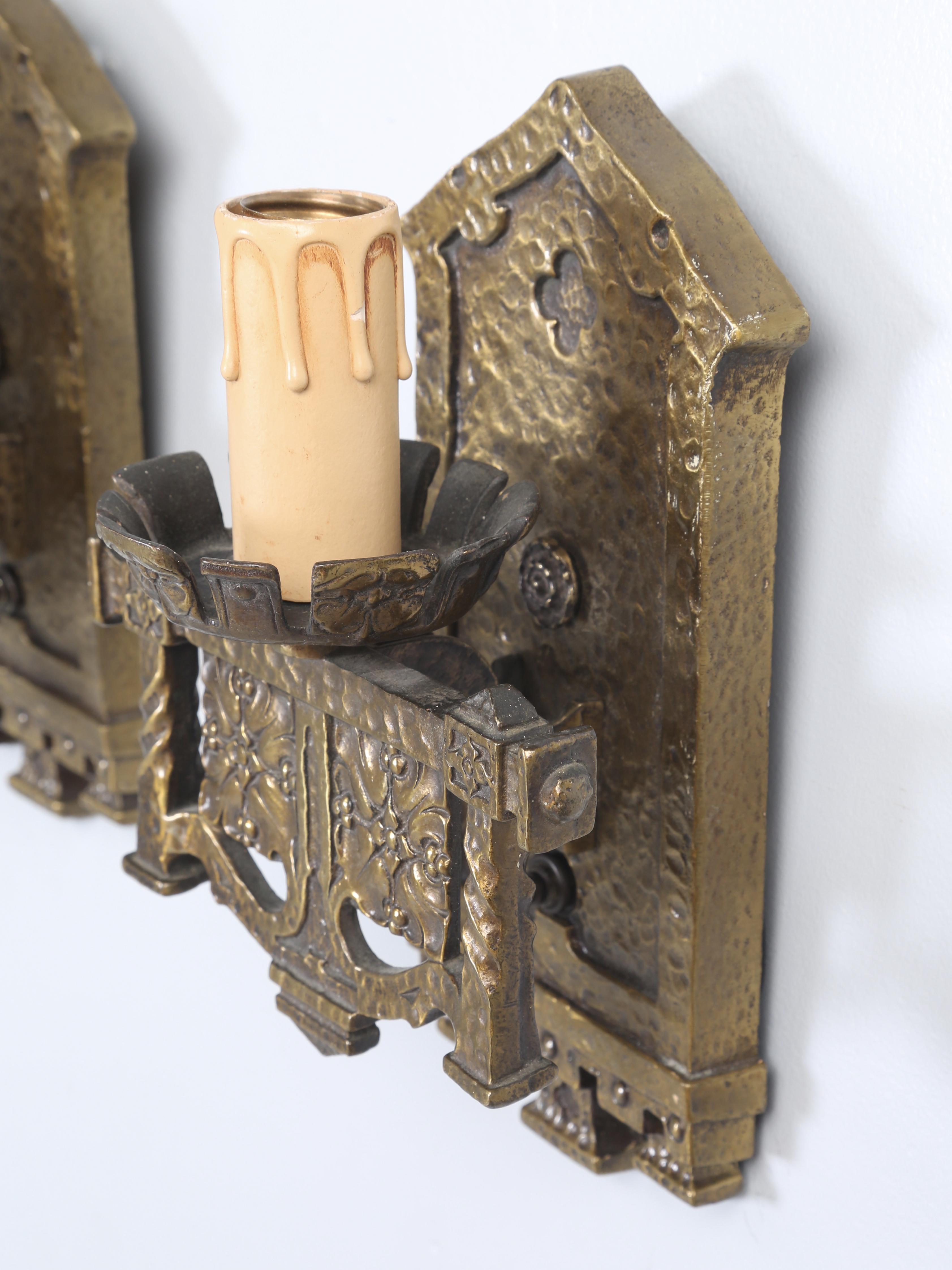 Early 20th Century Set of (3) Heavy Hand-Made c1908 Wall Sconces Removed from a Historic Home For Sale