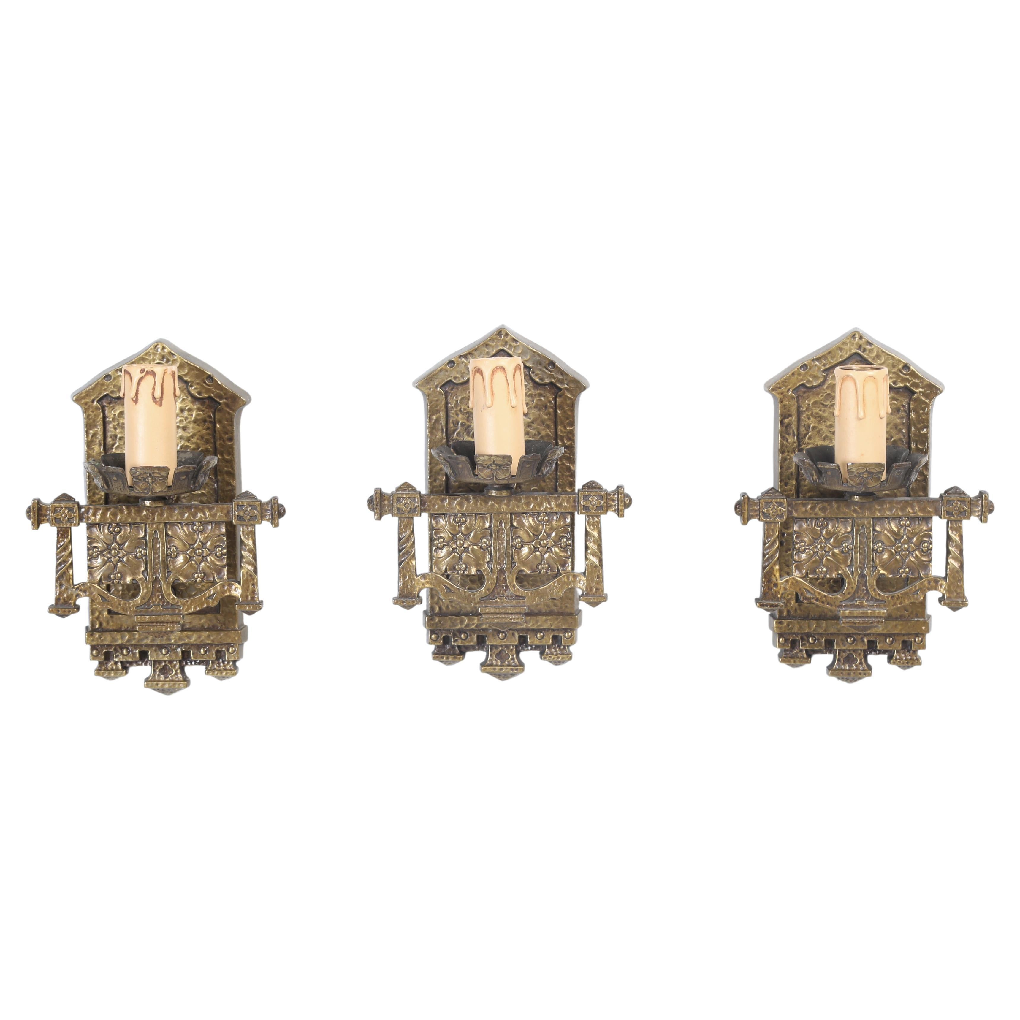 Set of (3) Heavy Hand-Made c1908 Wall Sconces Removed from a Historic Home For Sale