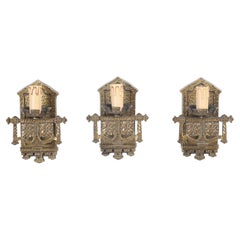 Antique Set of (3) Heavy Hand-Made c1908 Wall Sconces Removed from a Historic Home