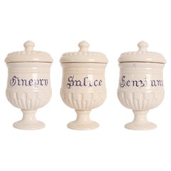 Lote de 4 tarros de cerámica de farmacia de herboristería, Italia 1890.