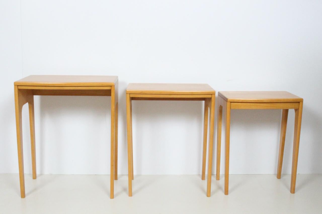 Set of 3 Heywood Wakefield Style Solid Maple Nesting Tables, 1950's 3