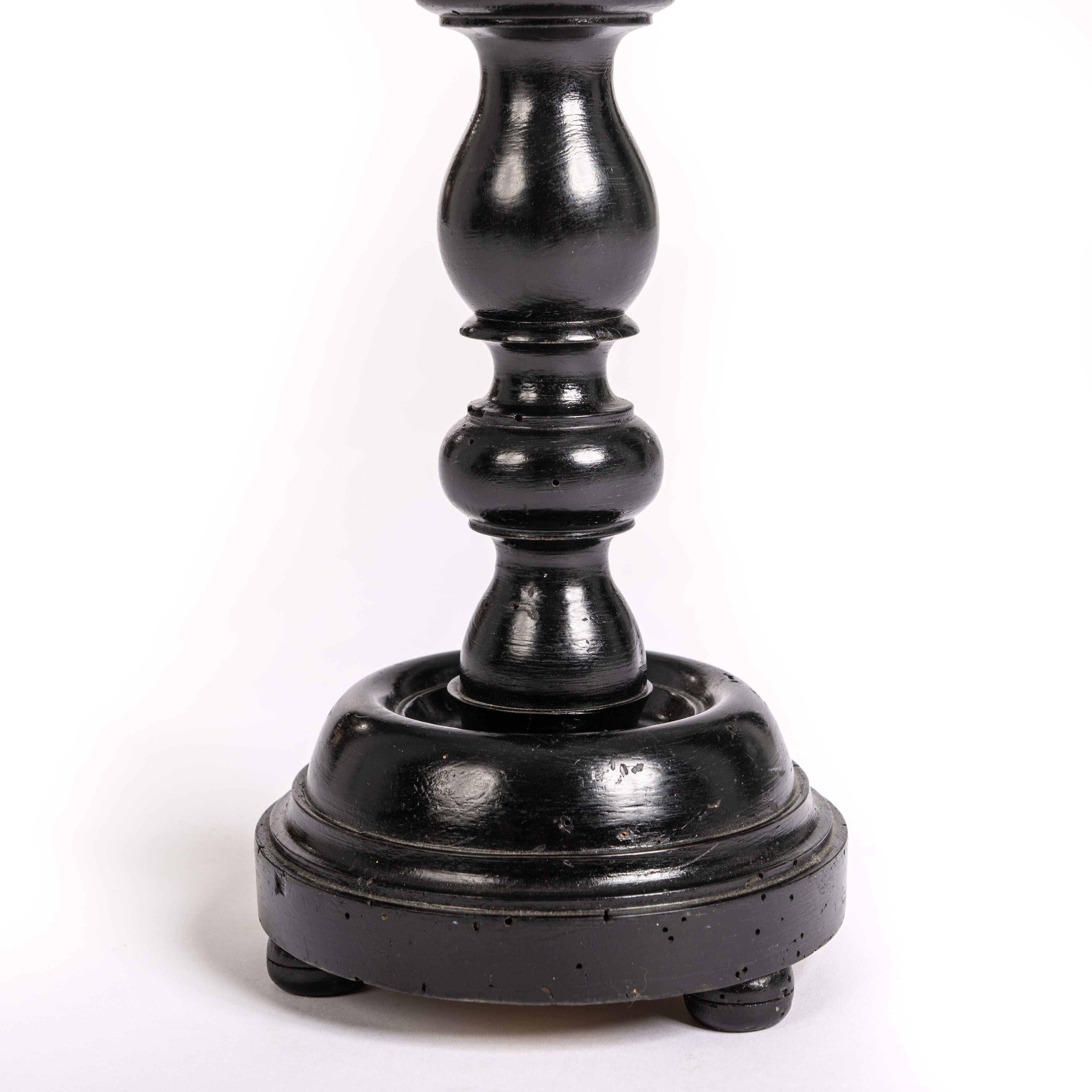 19th Century Set of 3 High Black Ebonized Carved French Napoleon III Candlesticks 1860s For Sale
