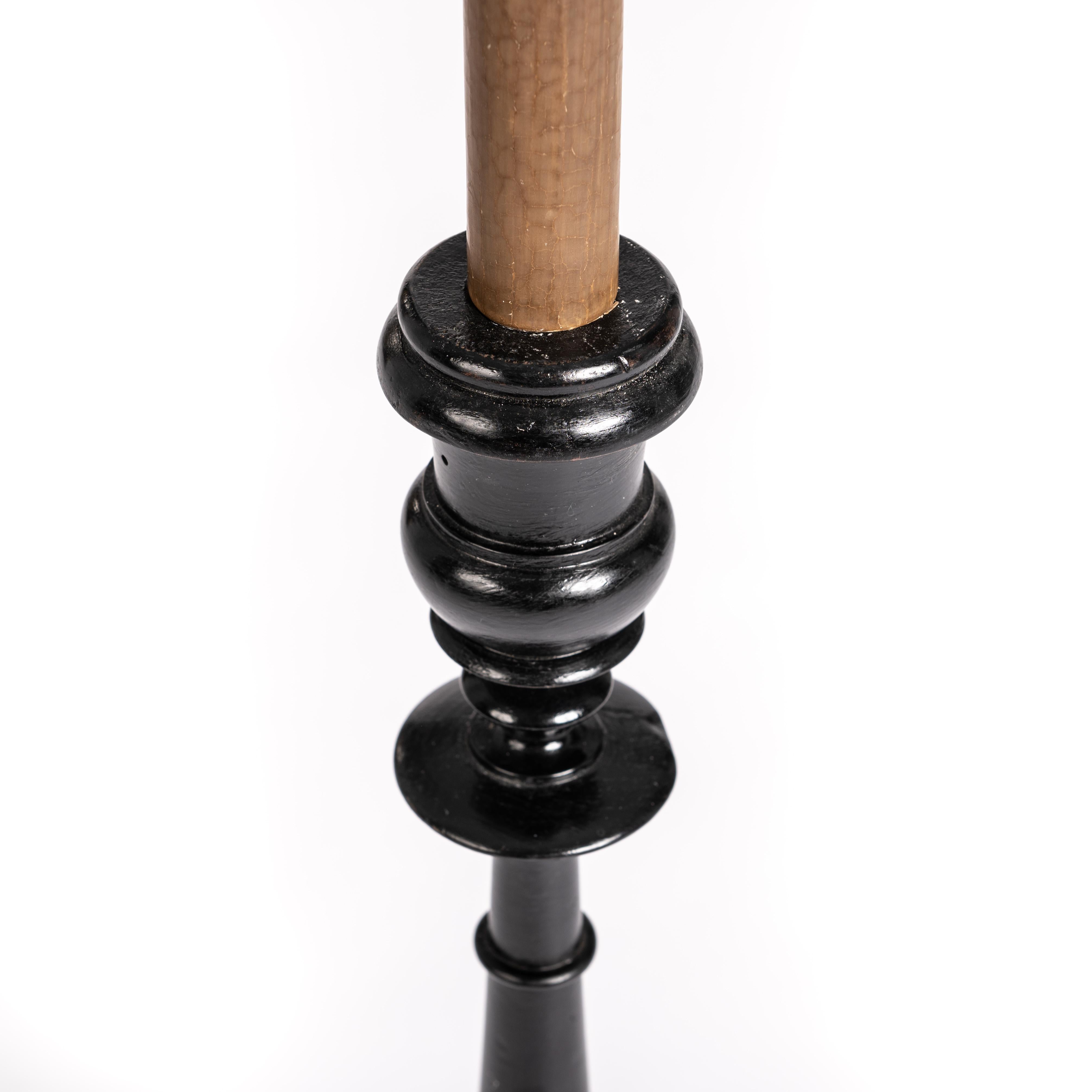Wood Set of 3 High Black Ebonized Carved French Napoleon III Candlesticks 1860s For Sale