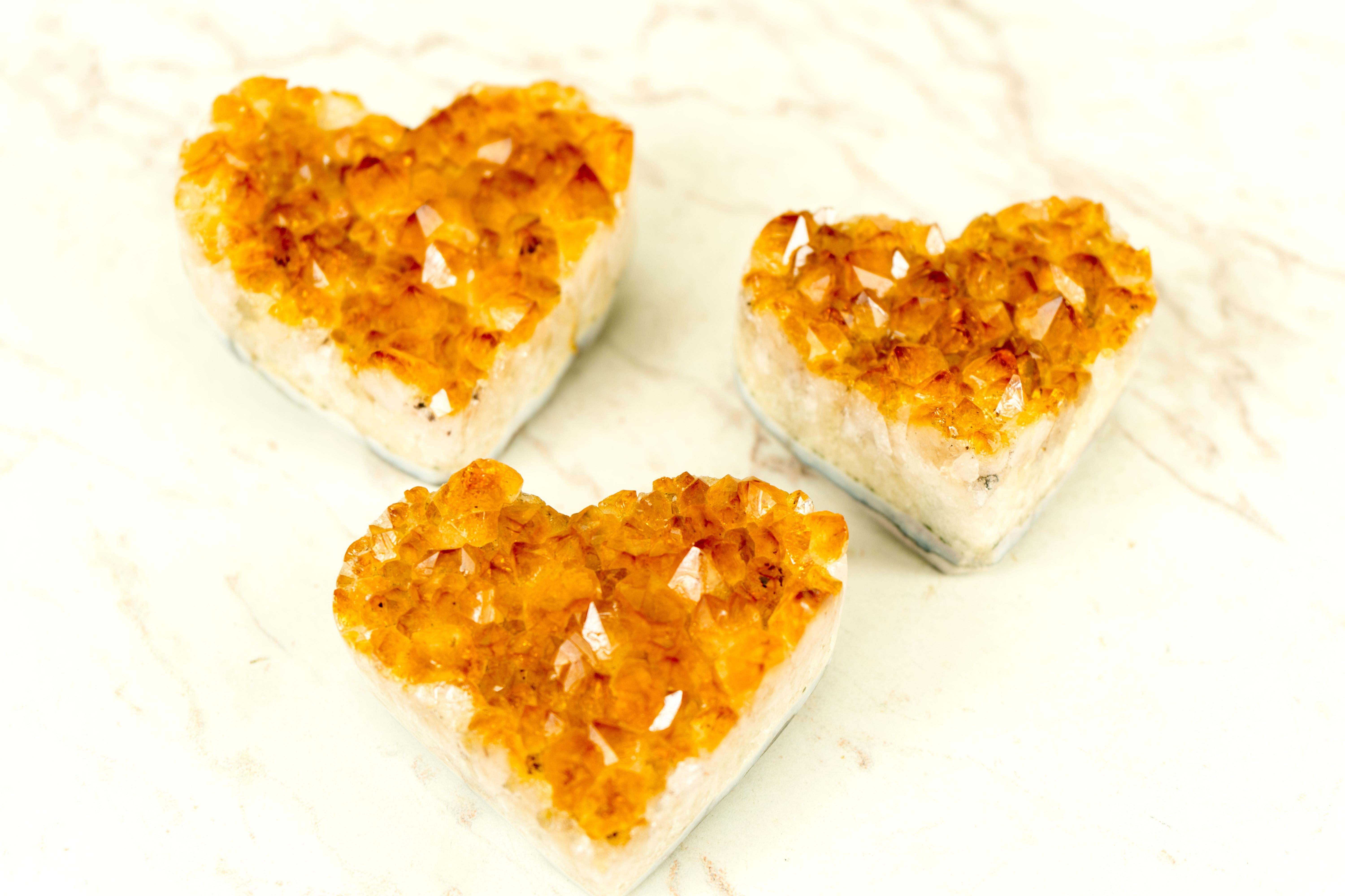 Set of 3 High-Grade Citrine Hearts,  Table and Energetic Crystal Decor  For Sale 4