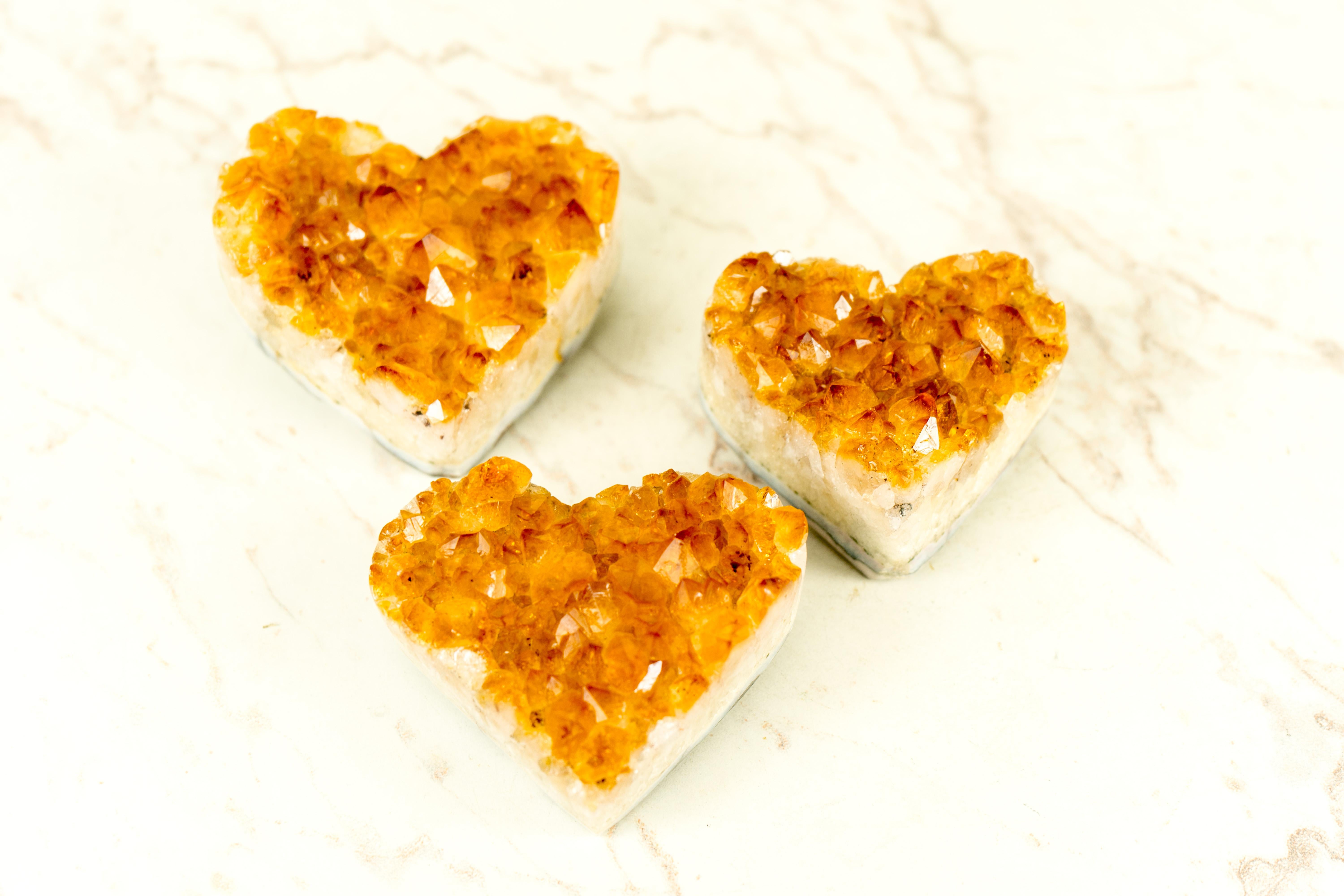 Set of 3 High-Grade Citrine Hearts,  Table and Energetic Crystal Decor  For Sale 5
