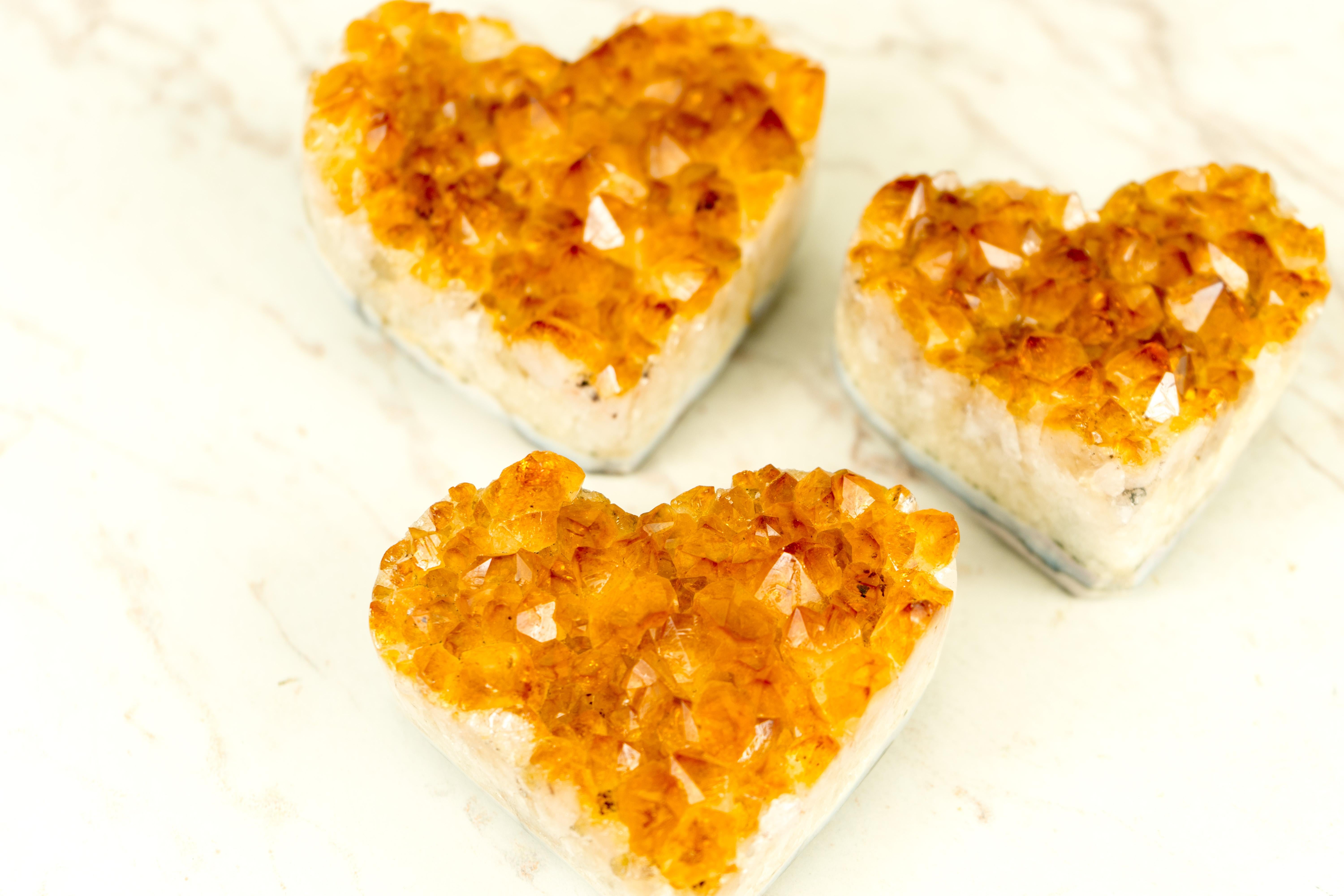 Set of 3 High-Grade Citrine Hearts,  Table and Energetic Crystal Decor  For Sale 8