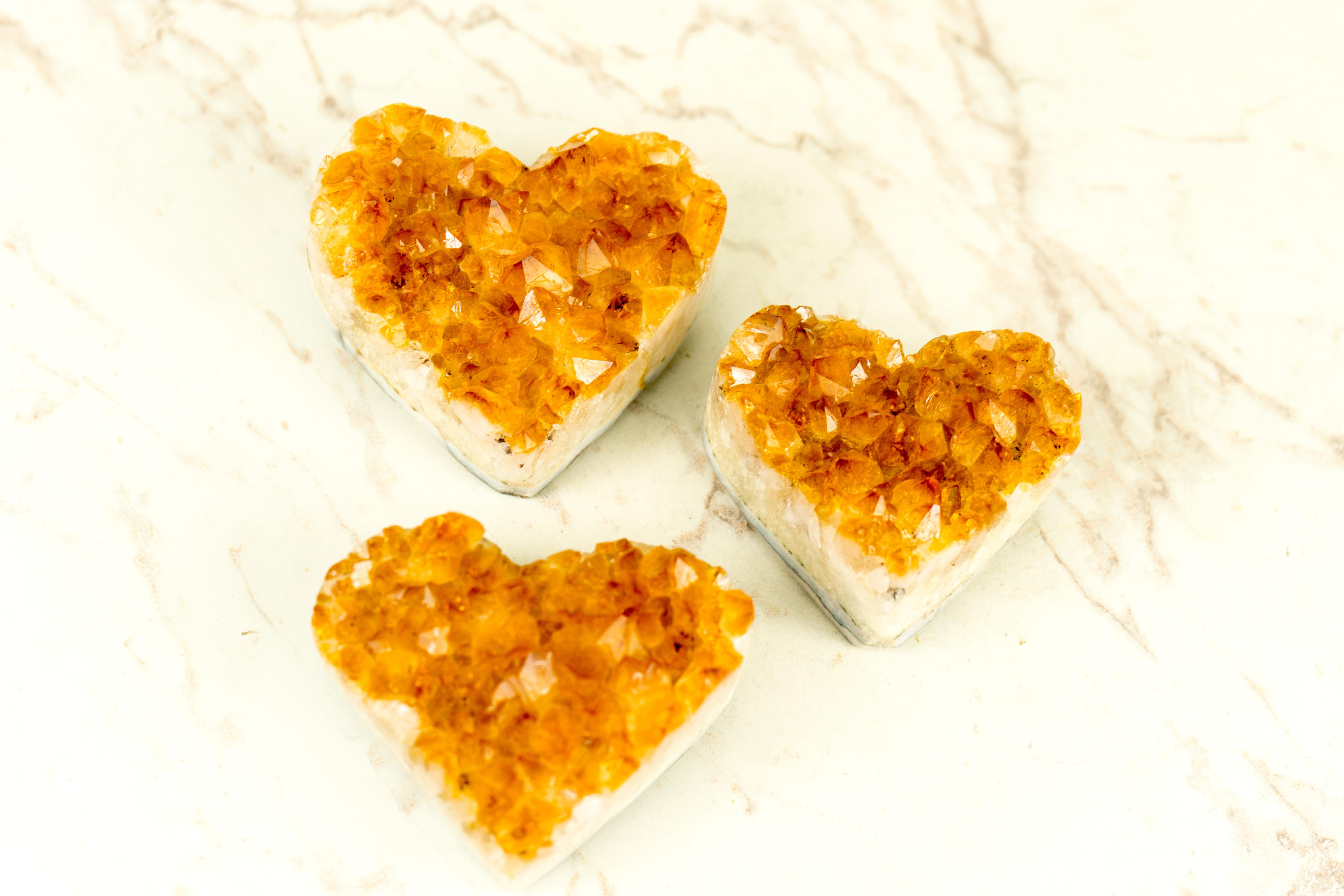 Set of 3 High-Grade Citrine Hearts,  Table and Energetic Crystal Decor  For Sale 9